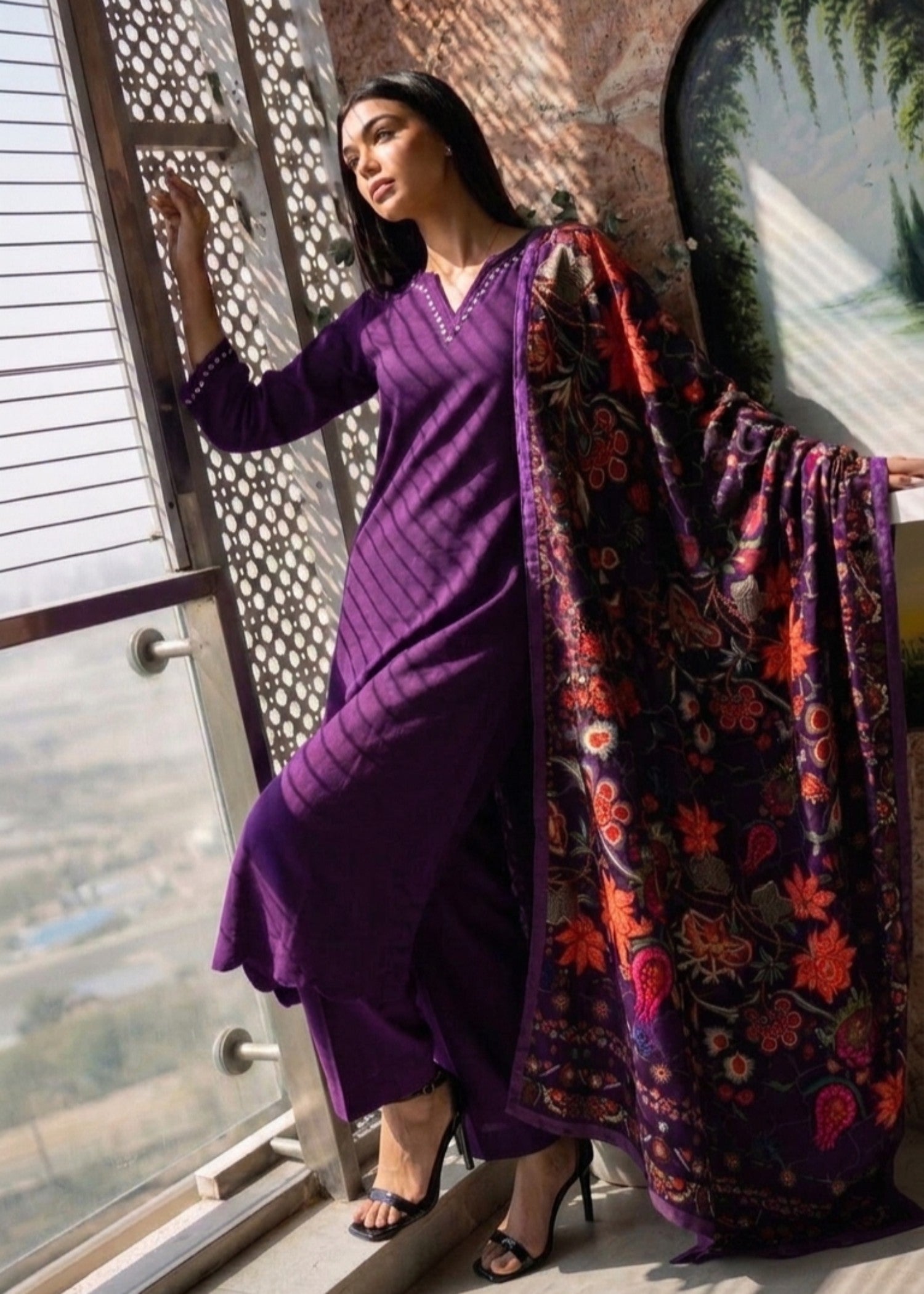 dhanak Kurta Set in Purple rain