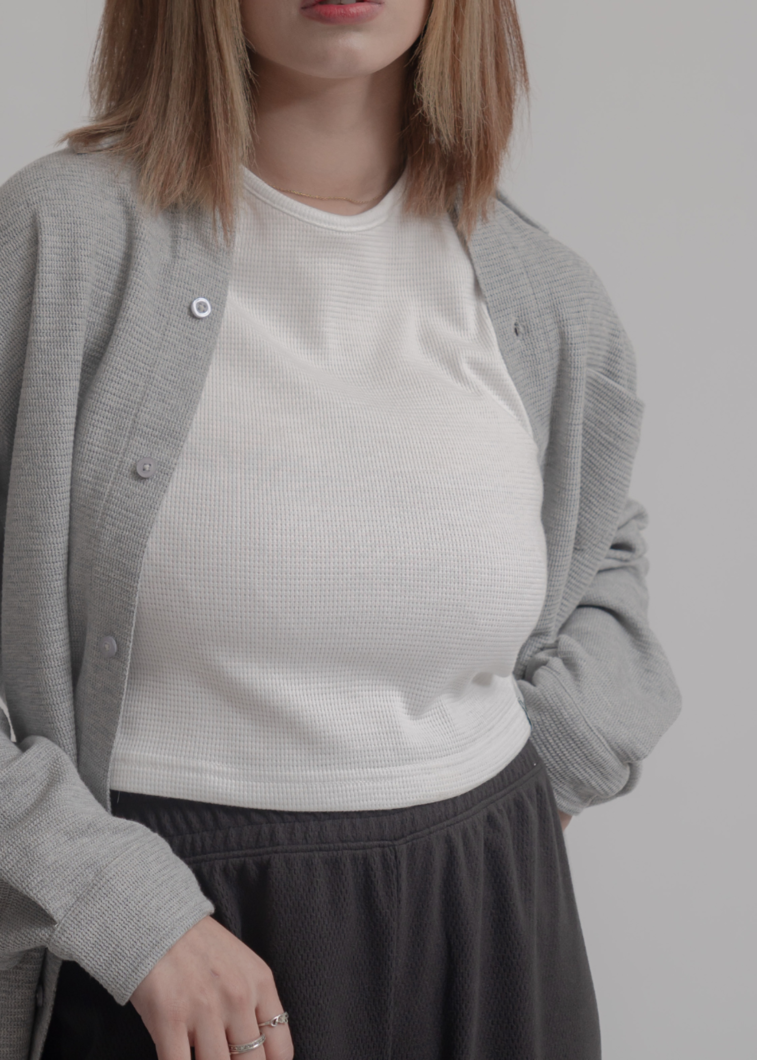 fleece jersey knit Top in White