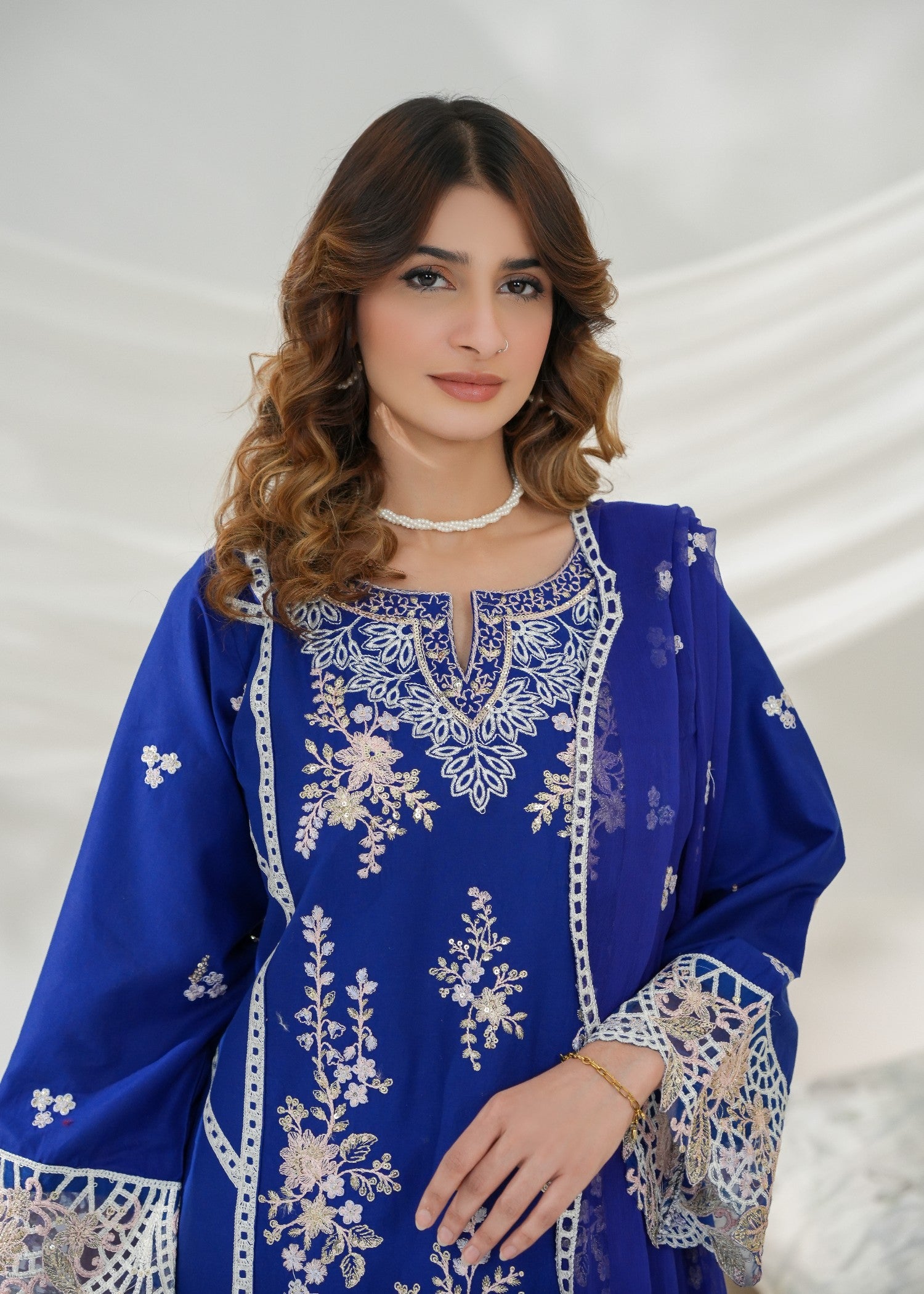 cotton viscose Kurta Set in Midnight blue