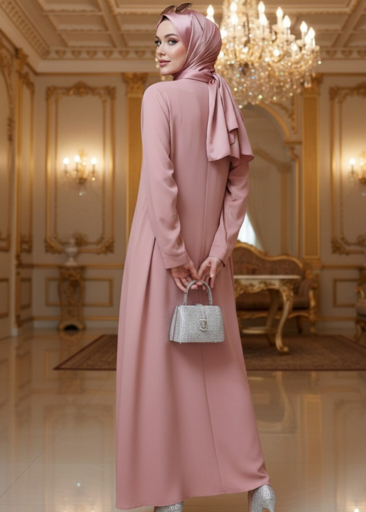 georgette Abaya in Tea rose pink