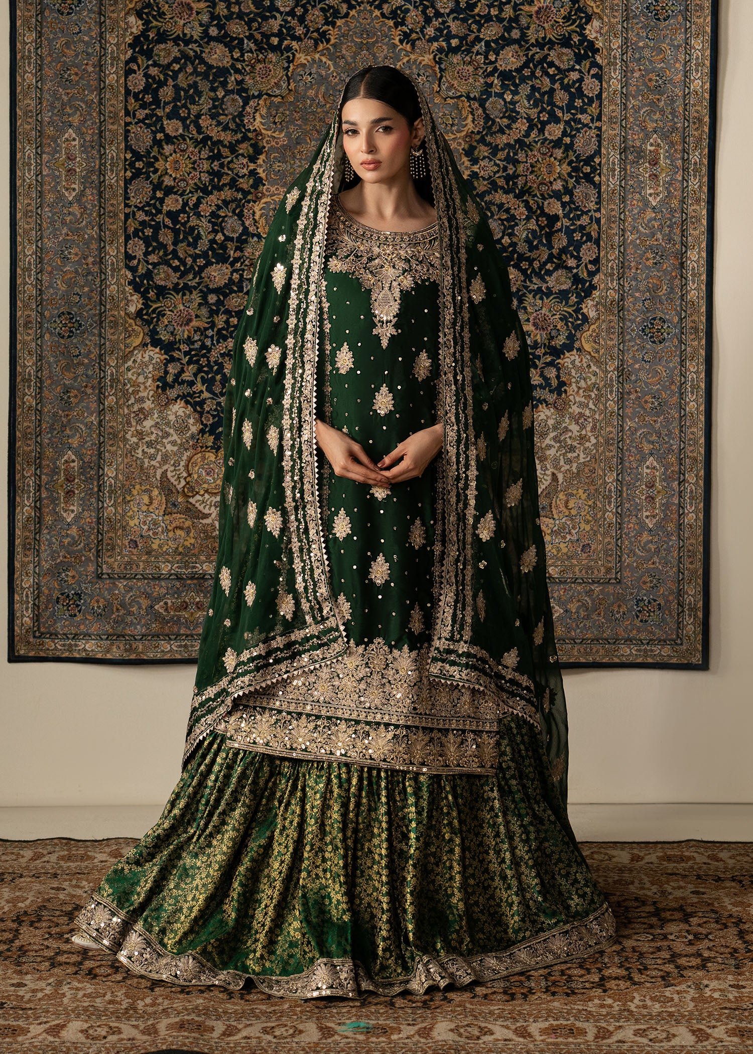 chiffon Gharara in Dark green