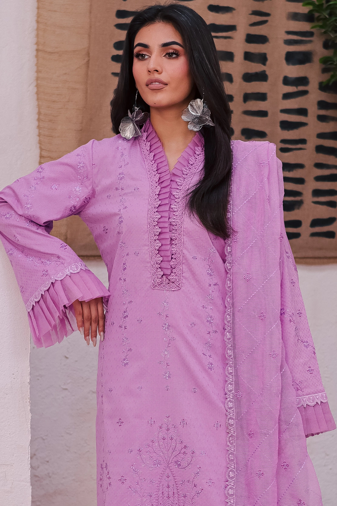 cambric cotton Unstitched in Mauve pink