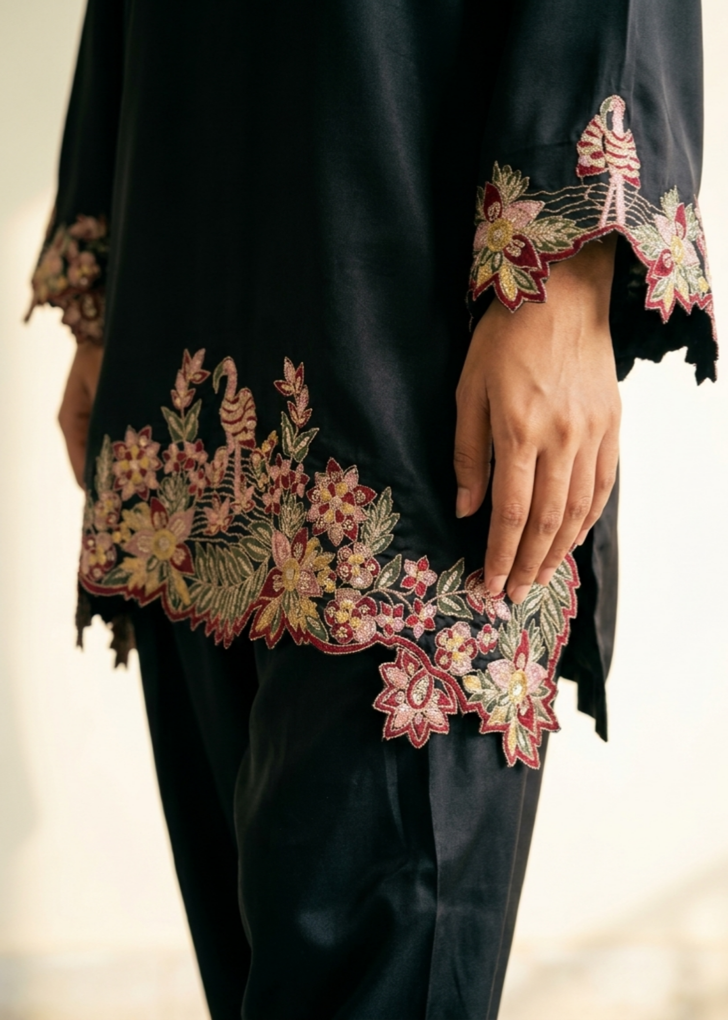 kattan silk Kurta Set in Black