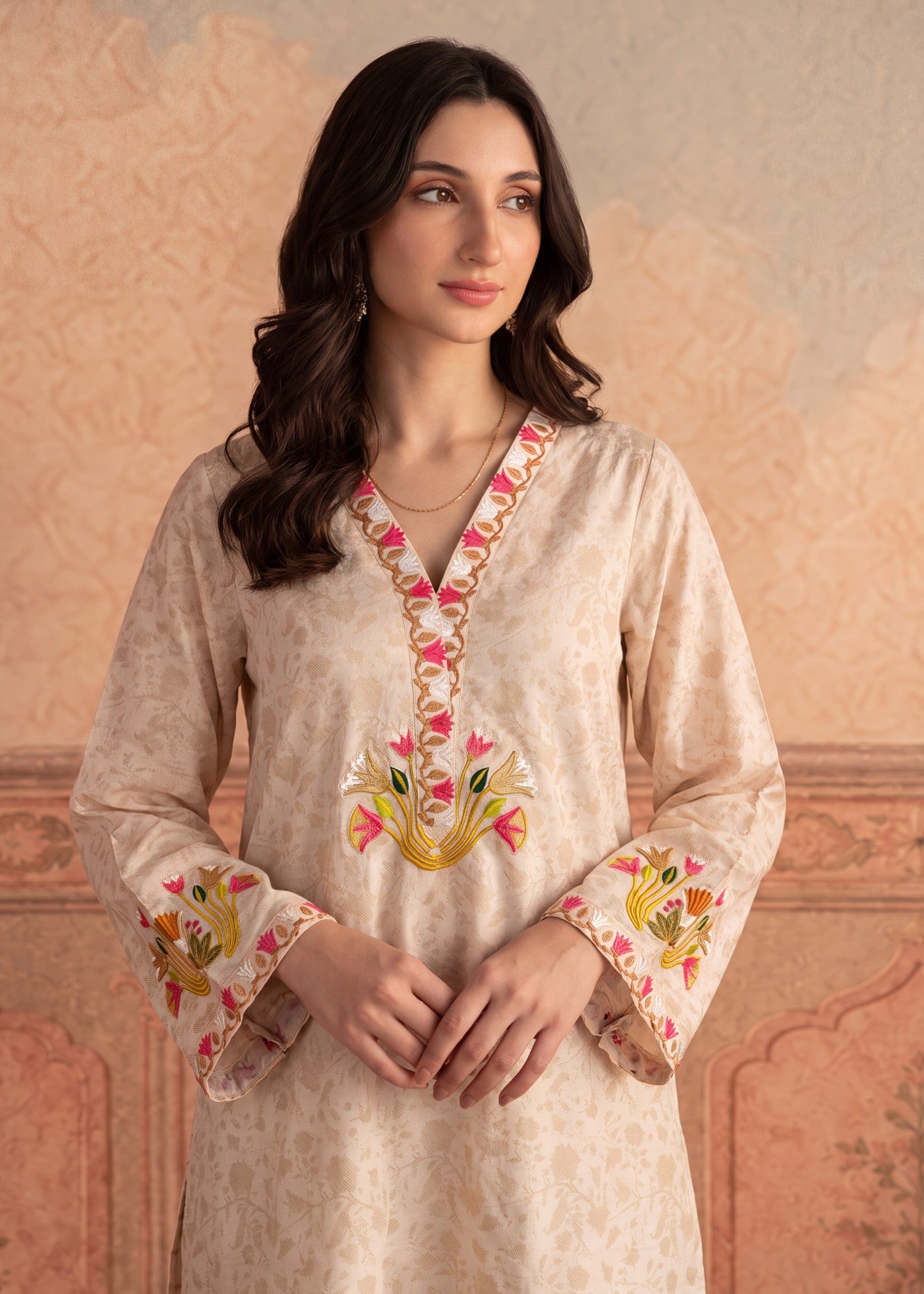 lawn Kaftan in Peach orange