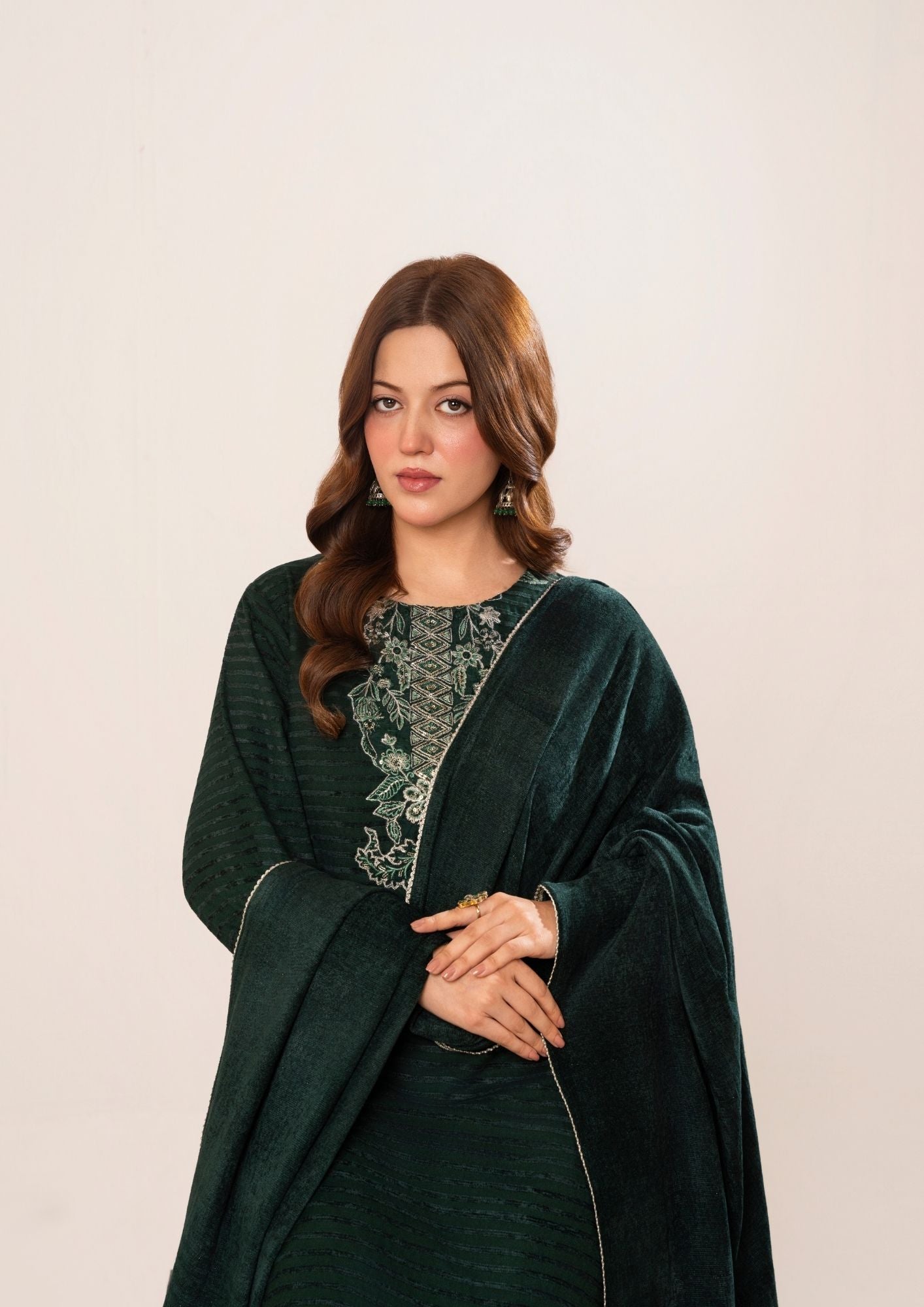 velvet jacquard Kurta Set in Bottle green