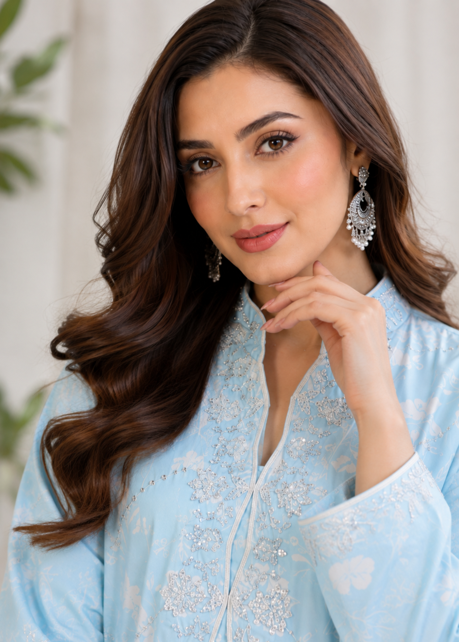 crepe Kurta Set in Sky