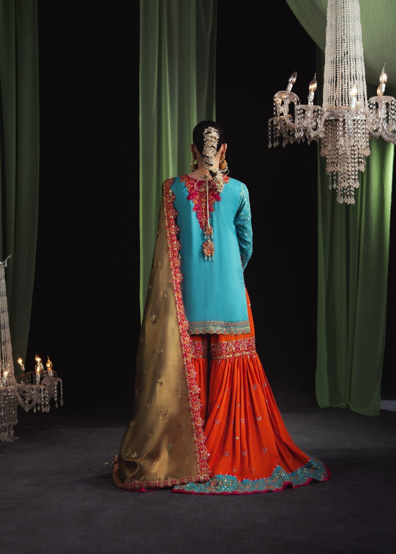 tussar silk Gharara in Sky blue