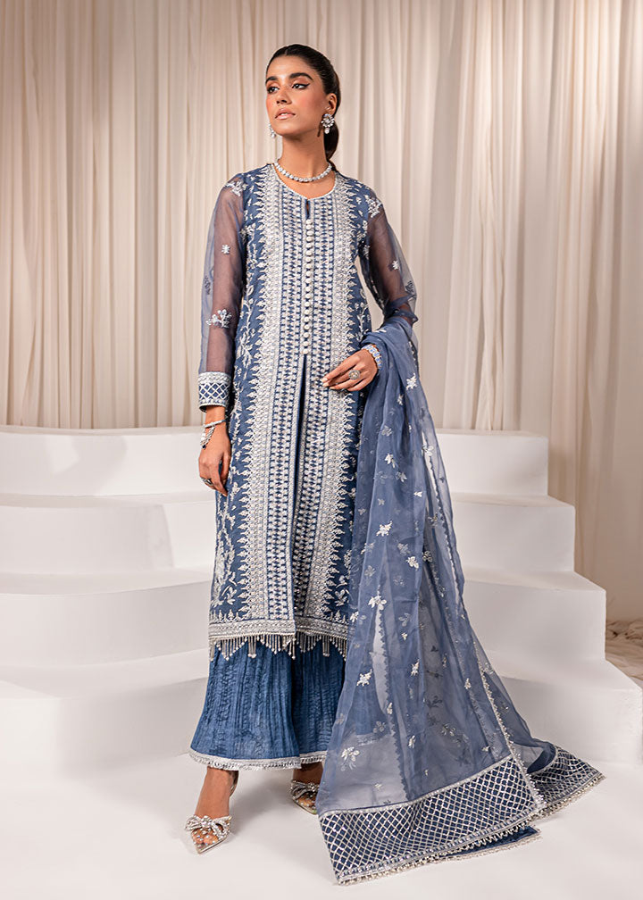 organza Unstitched in Dark blue