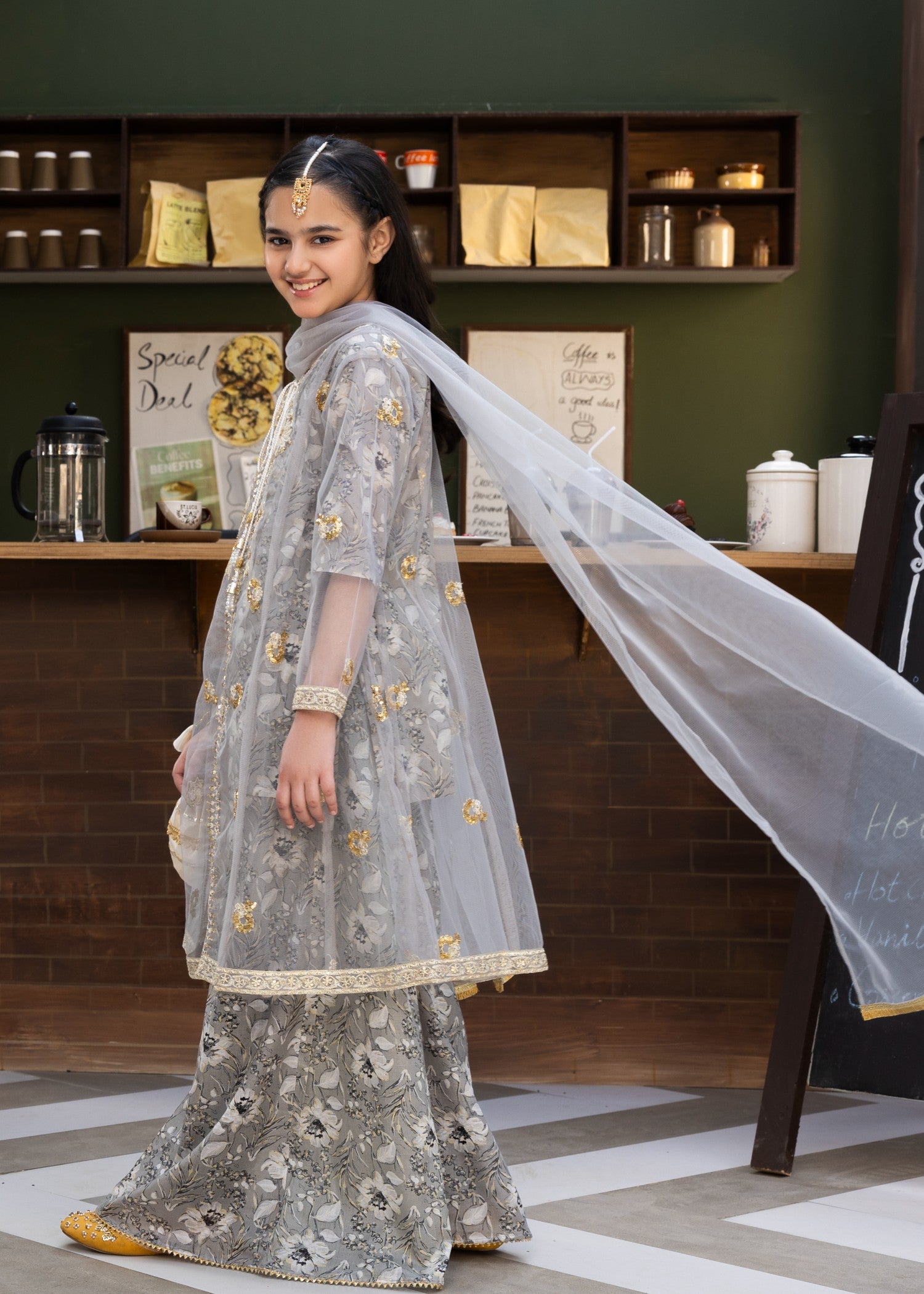 lawn Gown in Pastel grey