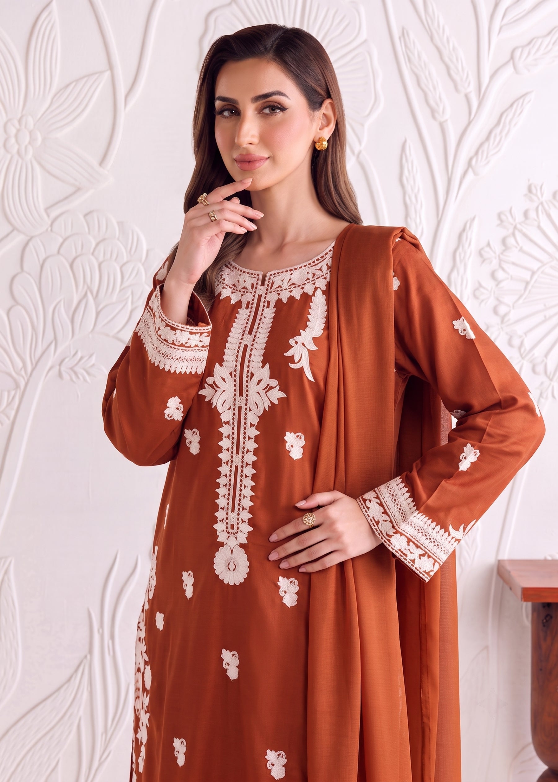 linen Kurta Set in Burnt orange