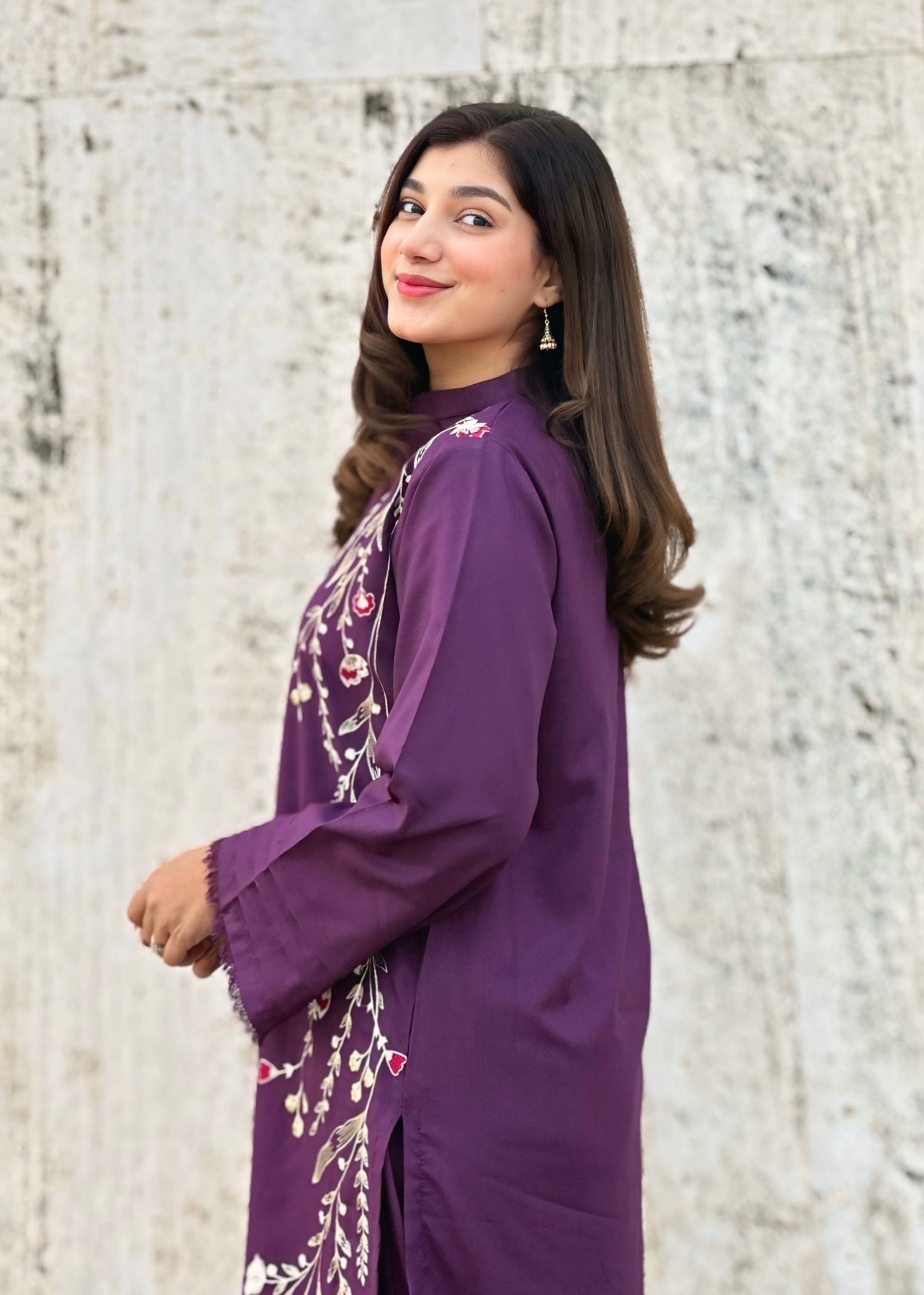 marina linen Kurta Set in Purple heart