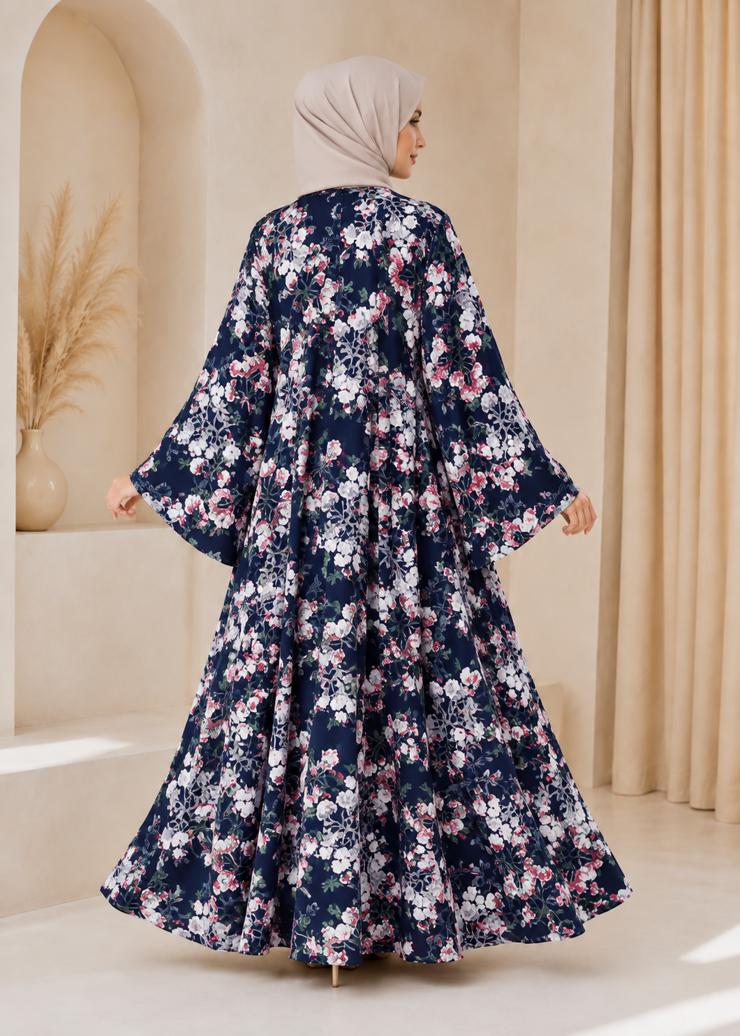 crepe polyester Abaya in Black