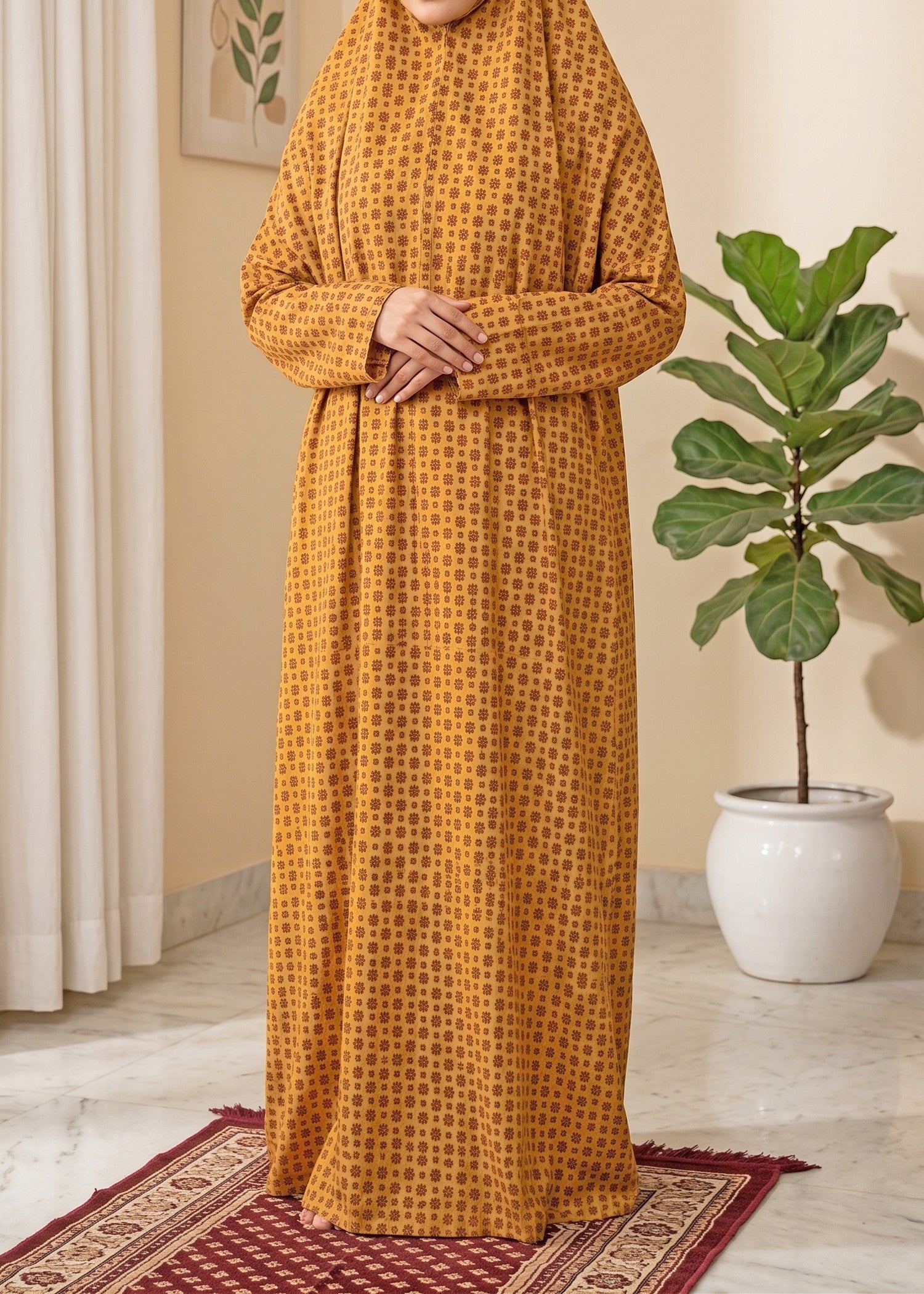 poly lawn Chaddar in Mustard, goldfish orange