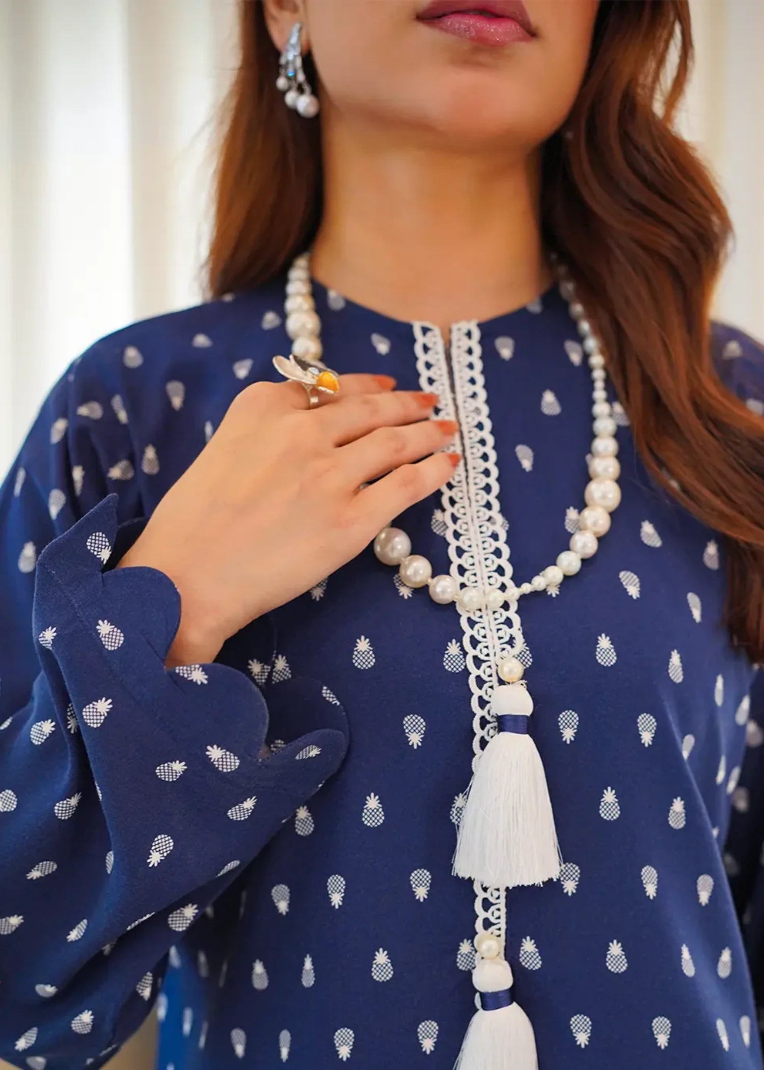 viscose jacquard Kurta Set in Navy blue