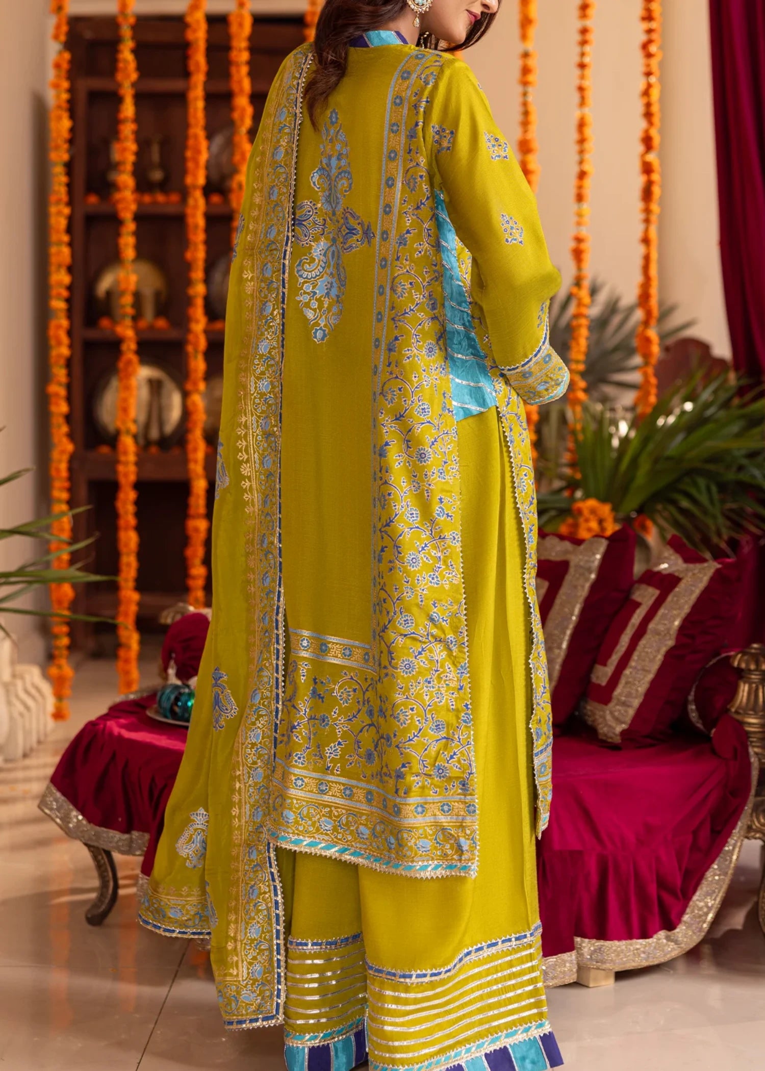 raw silk Unstitched in Apple green