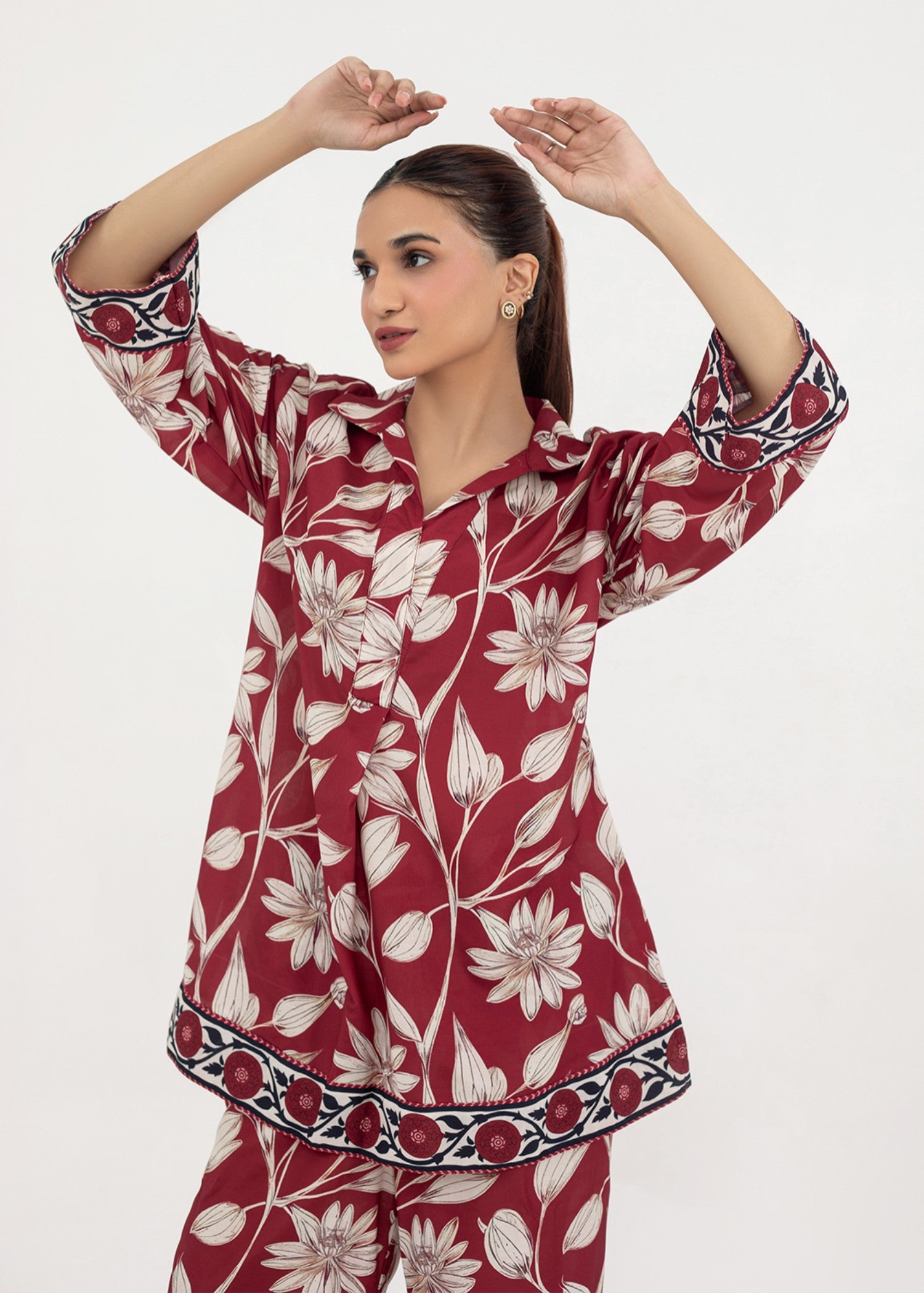 silk finish lawn Co ord Sets in Maroon