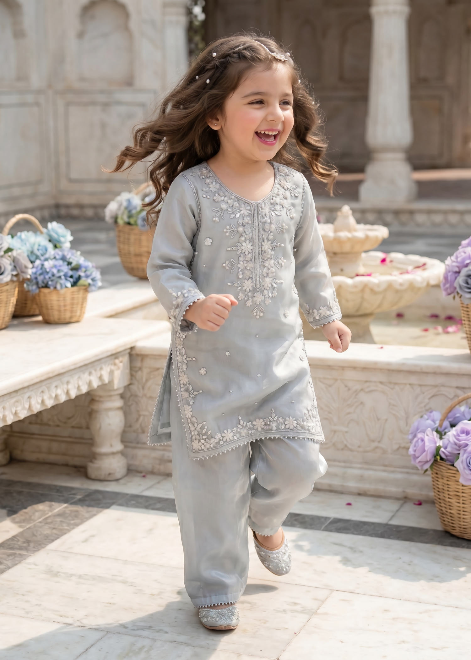 tissue silk Kurta Set in Powder blue