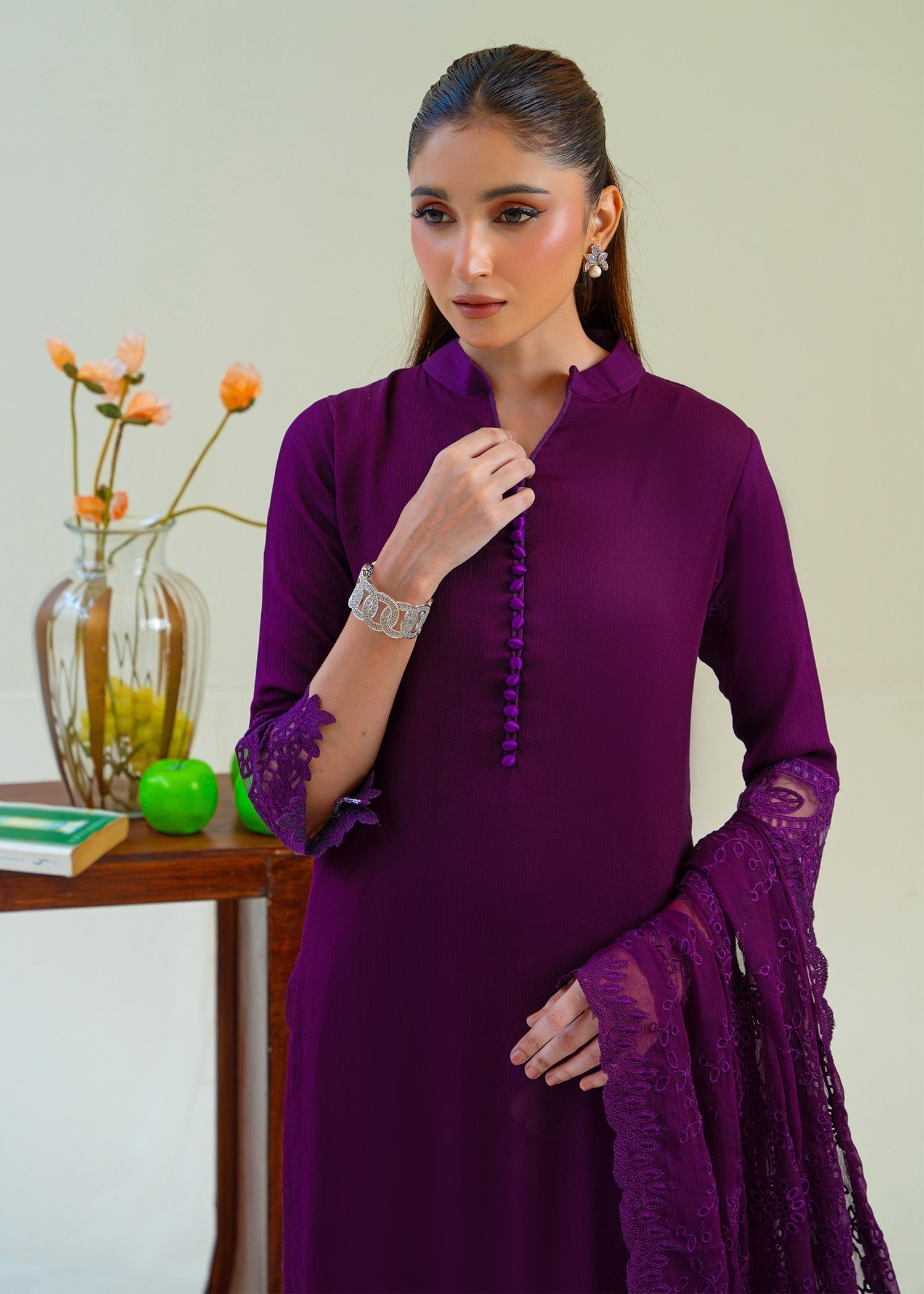 chiffon Kurta Set in Plum