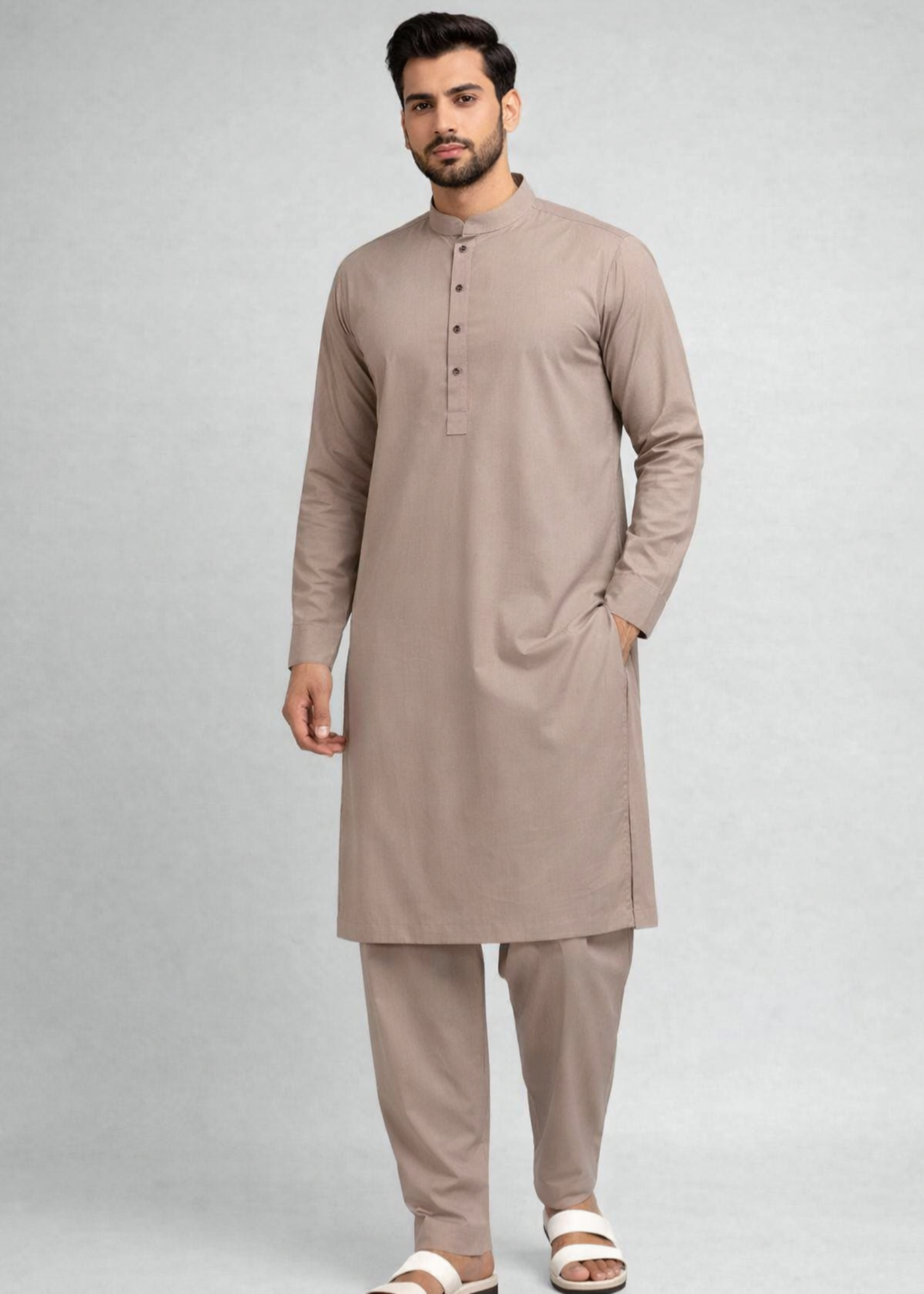 wash & wear Kurta Set in Khaki brown