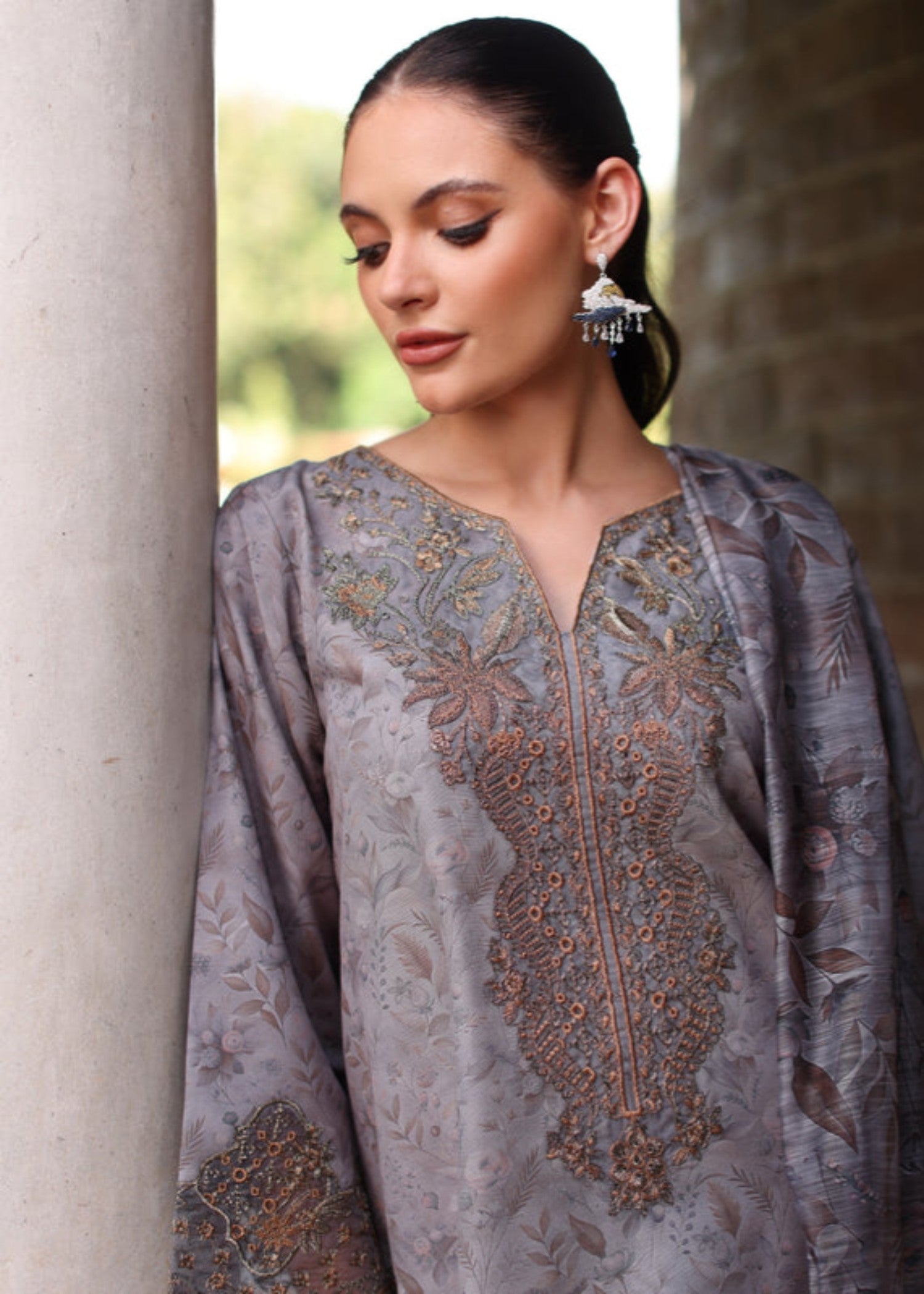 khaddar Kurta Set in Ash grey