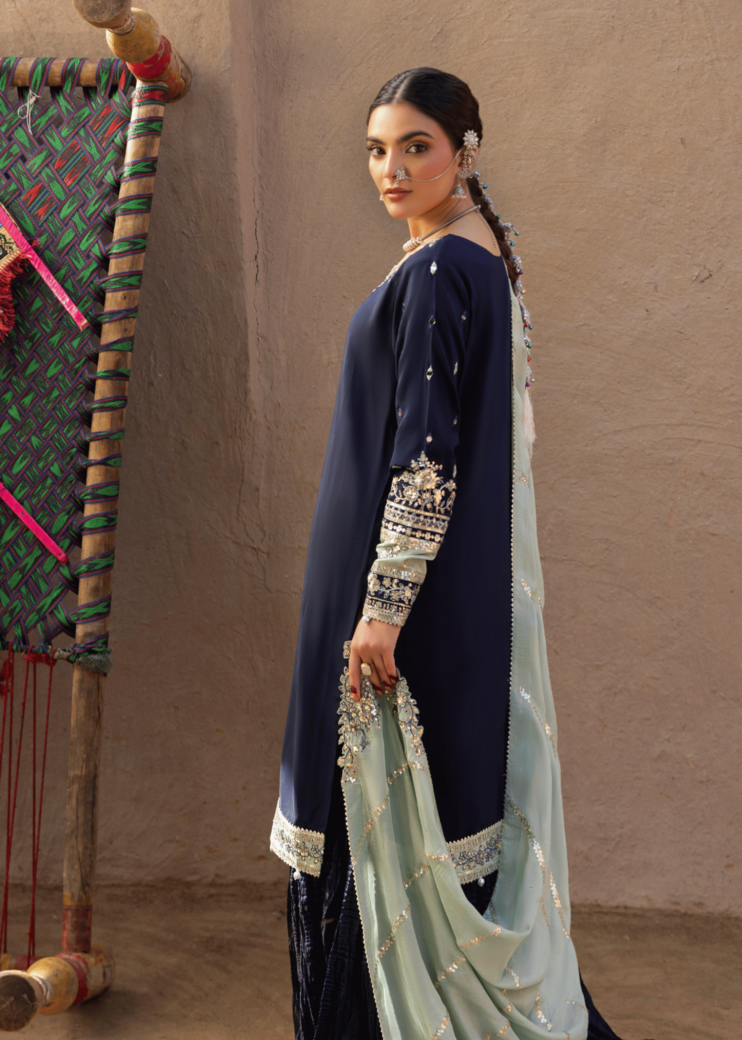 raw silk Sharara in Blue