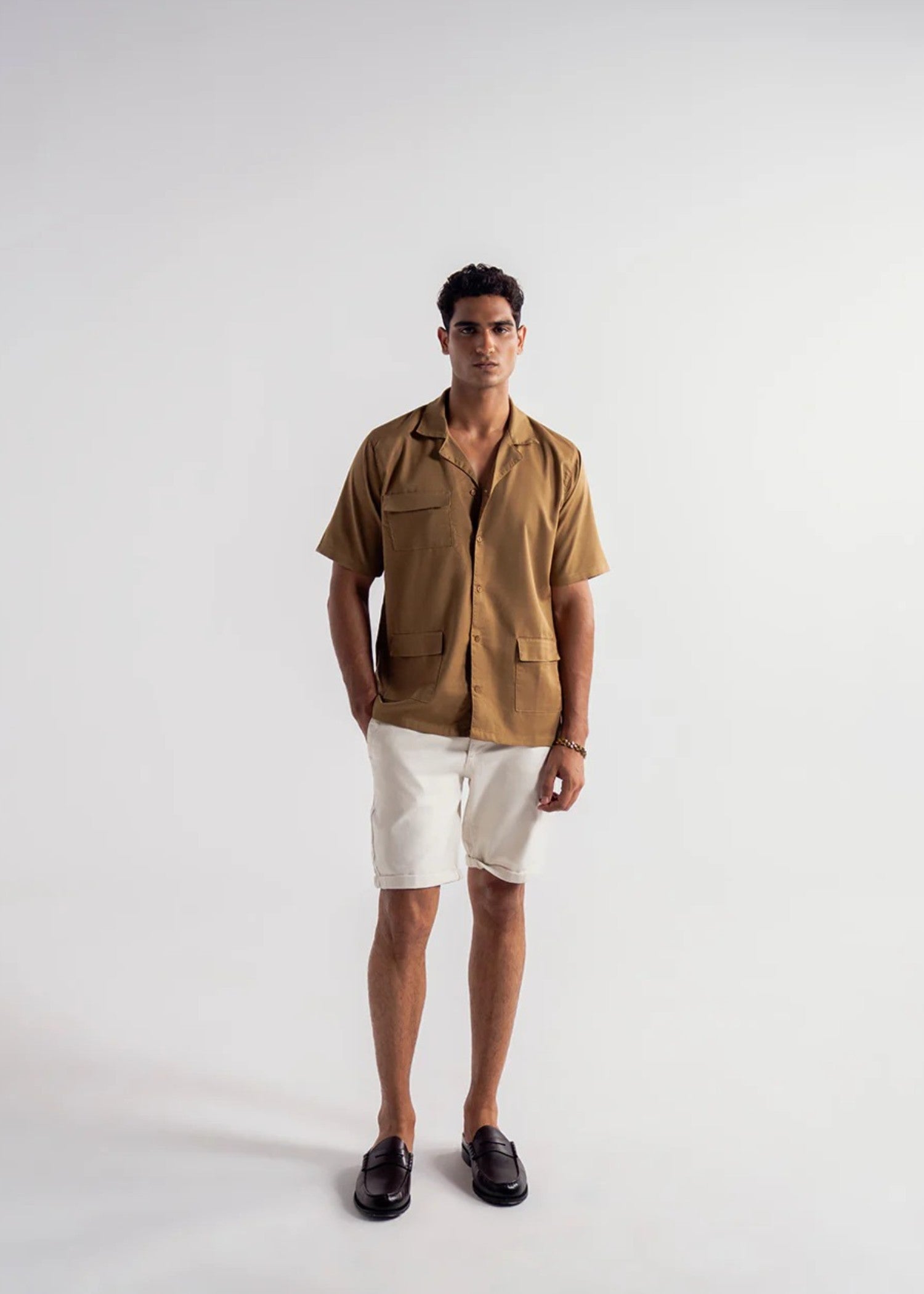 cotton Casual Shirt in Camel brown