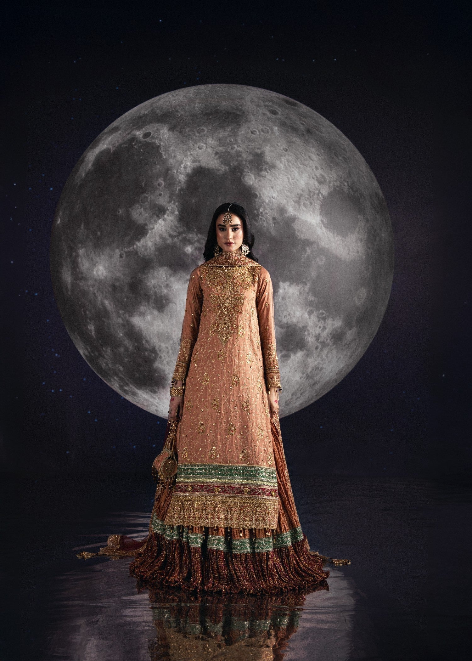 silk Lehenga in Salmon