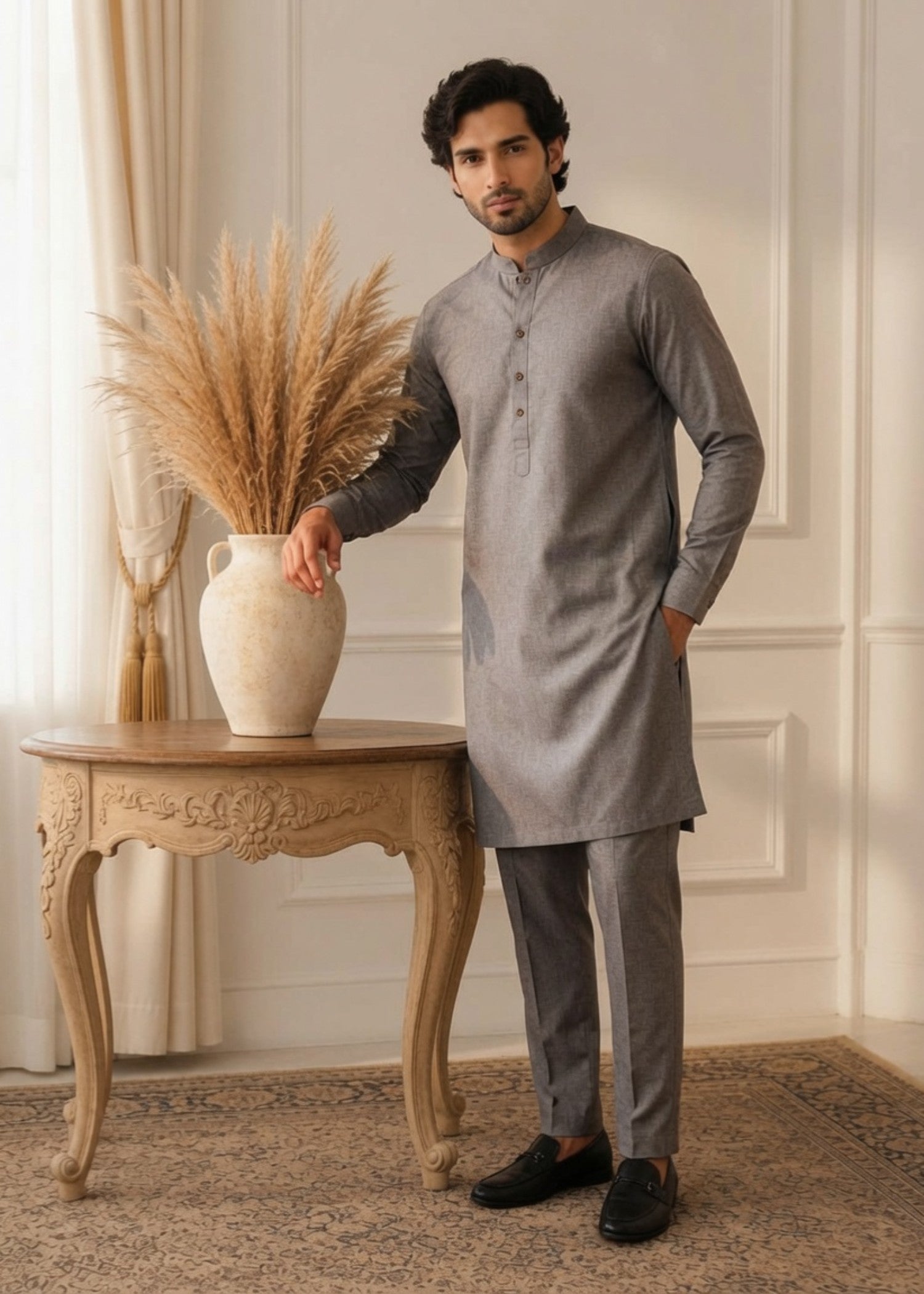 wash & wear Kurta Set in Grey