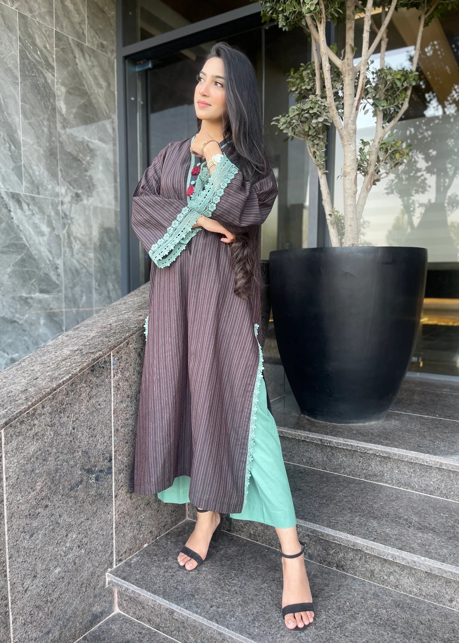 cotton Kurta Set in Mocha brown