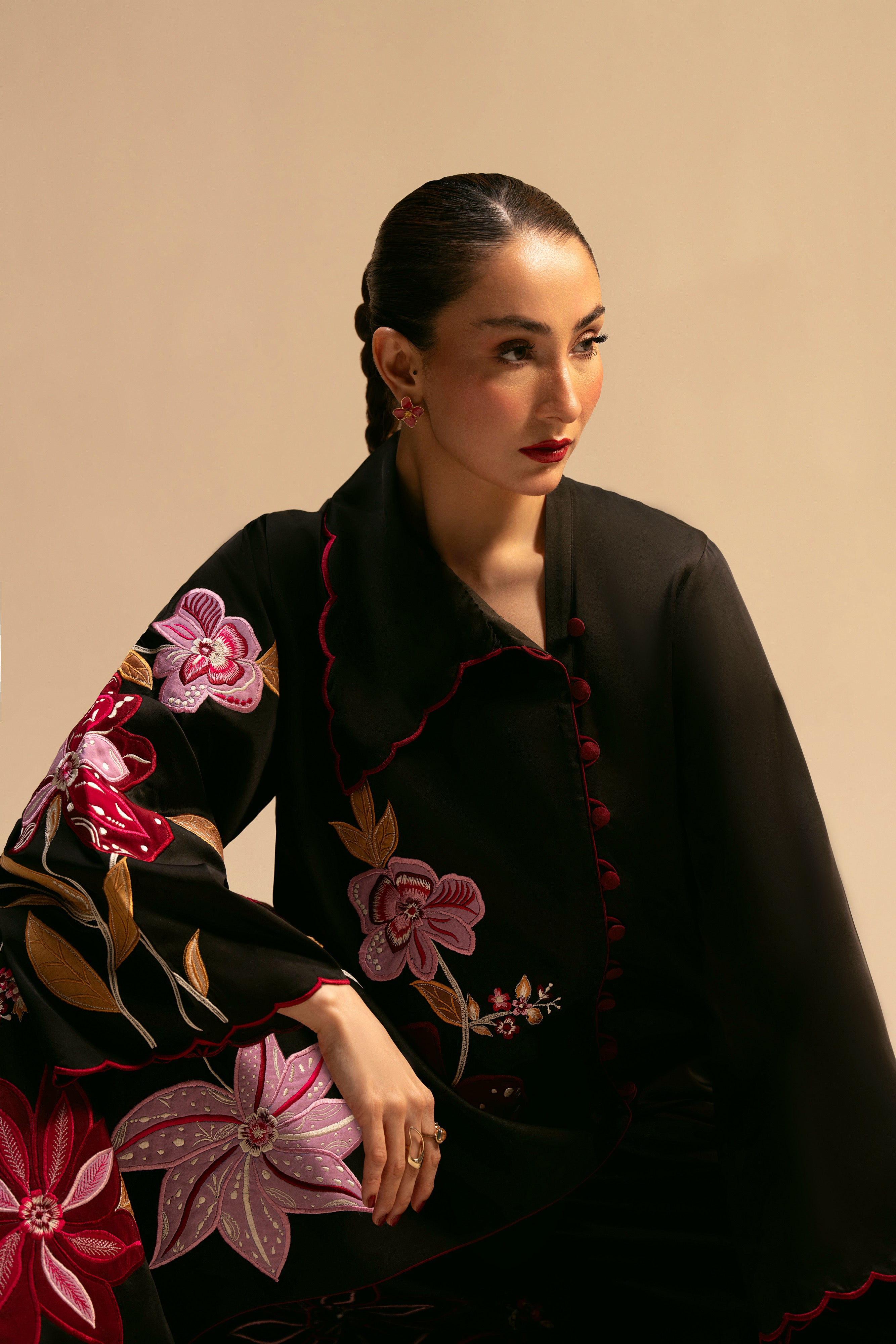 lawn cotton Kaftan in Black