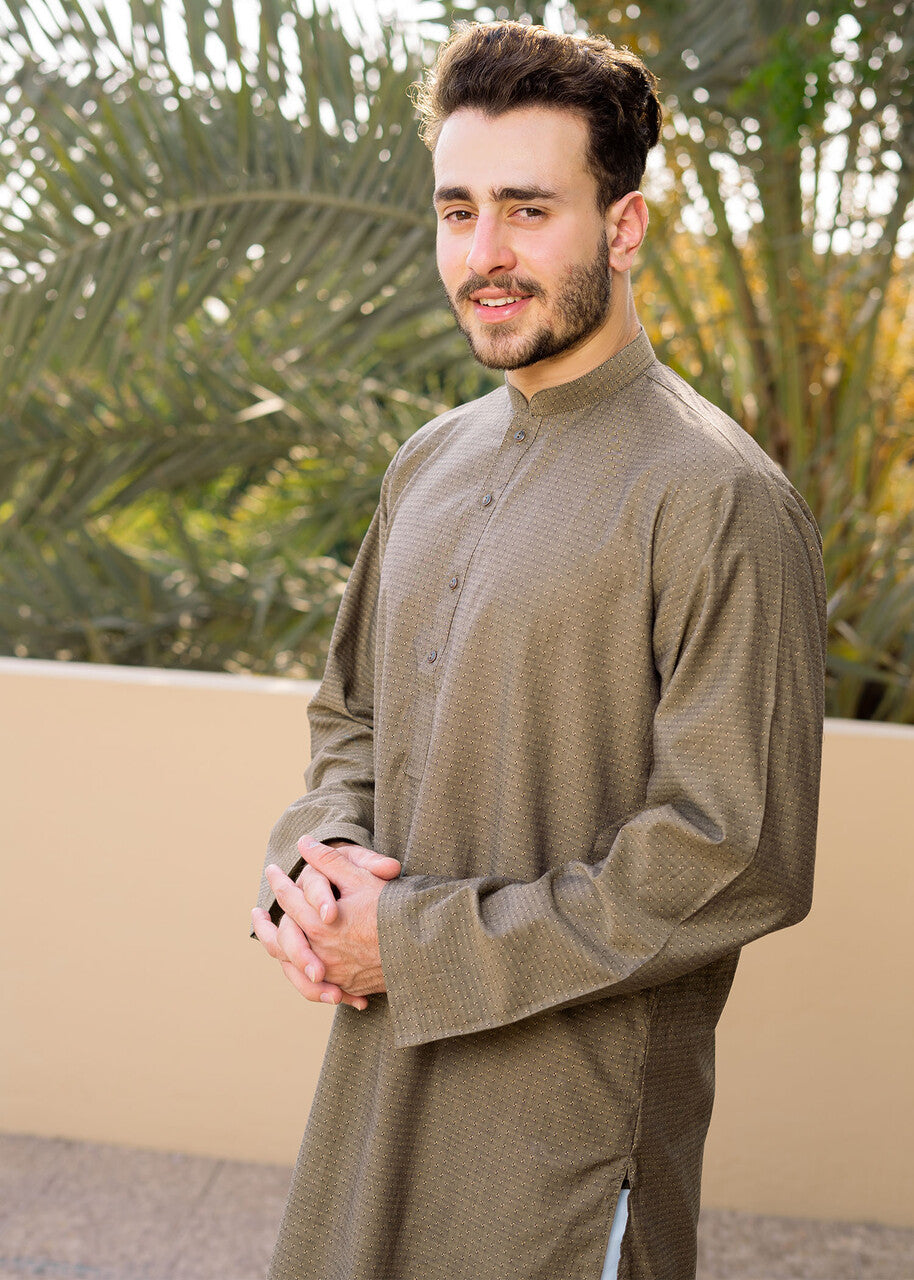 wash & wear Kurta Set in Olive green by Safari Club