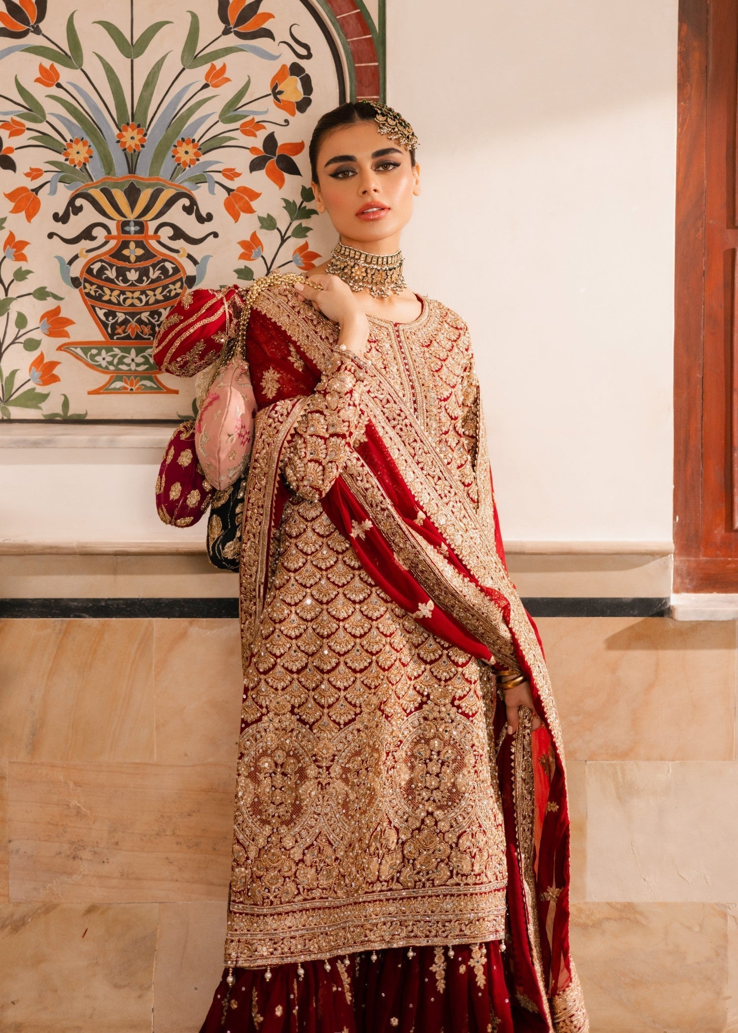 chiffon Gharara in Red
