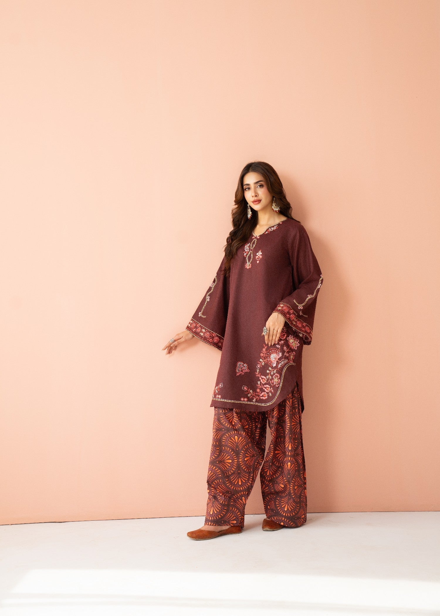 lawn cotton Kurta Set in Dark brown