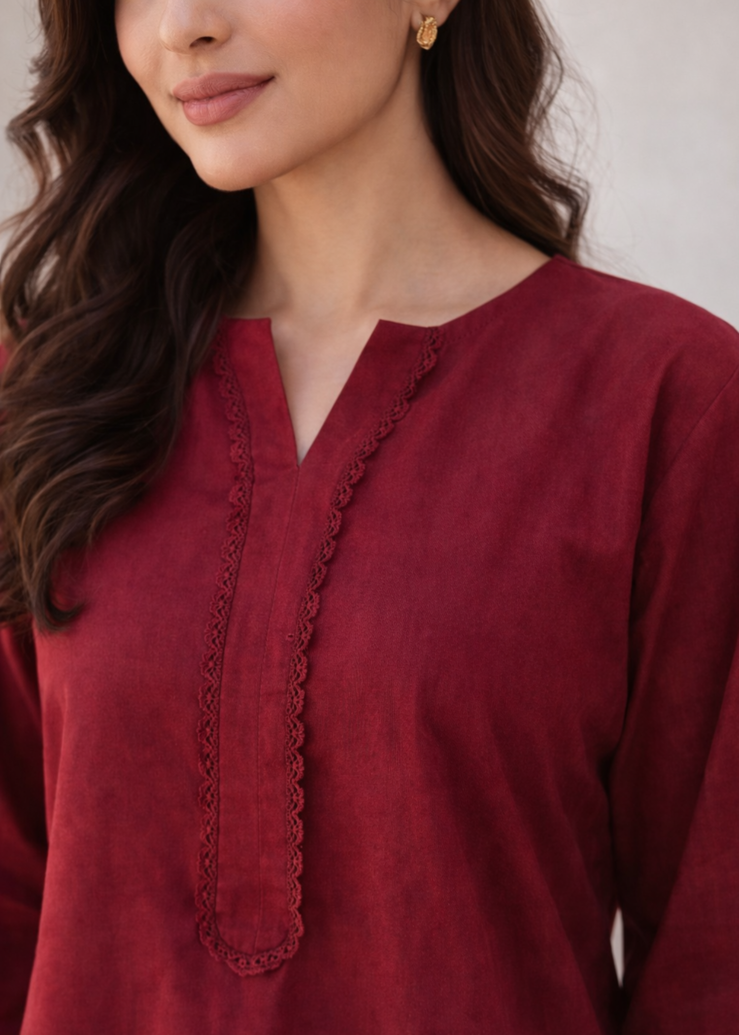 arabic lawn Kurta Set in White, maroon