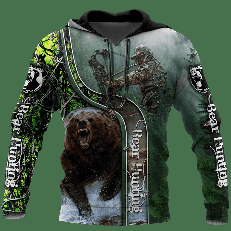 American Super plus Size Men Sweater Bear Stupid Bear Series Hooded Pullover Sweater Casual Long-Sleeved
