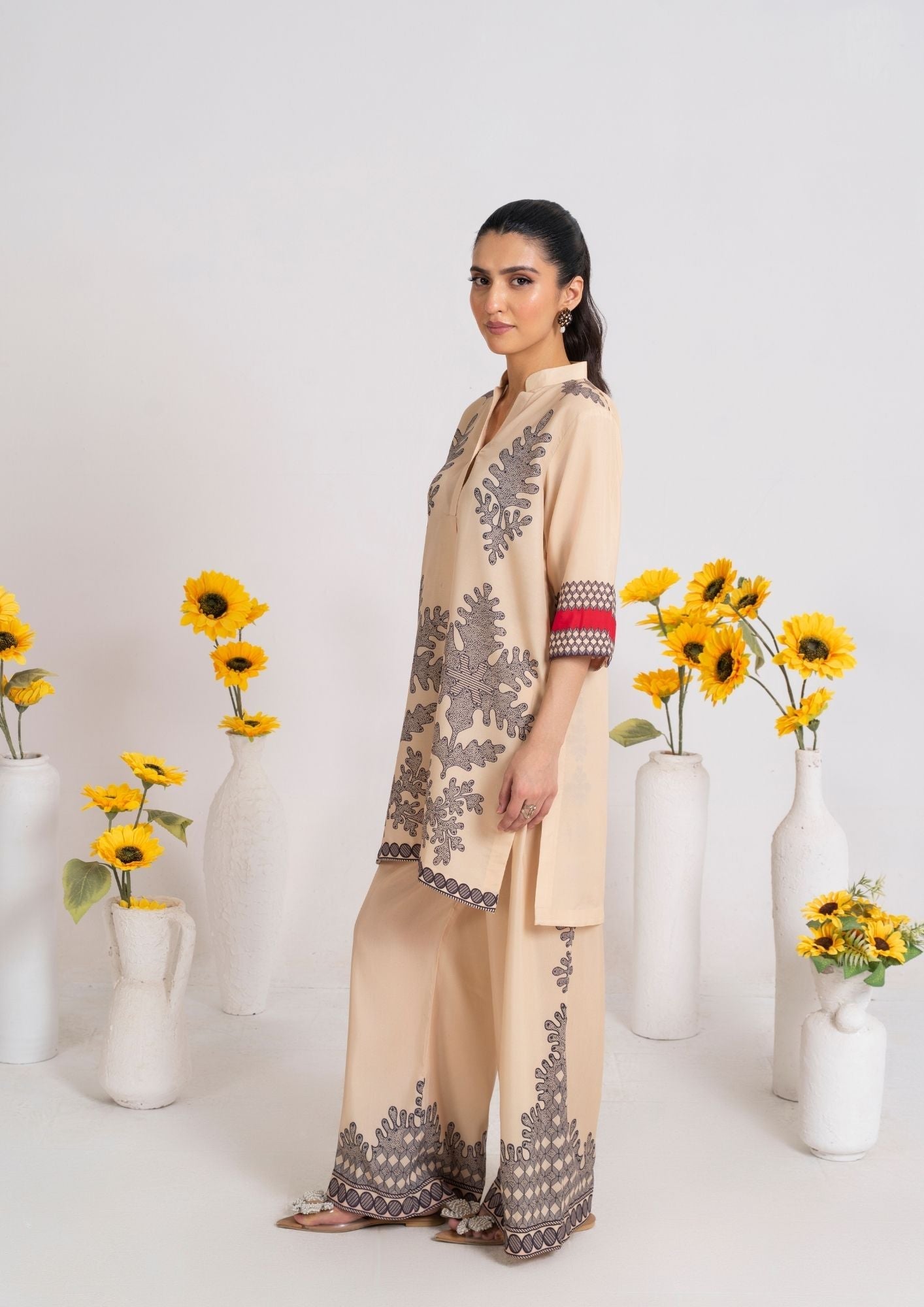 swiss cotton Kurta Set in Beige