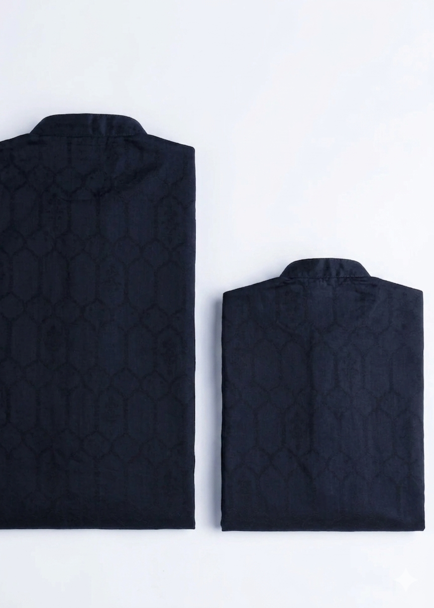cotton jacquard Kurta in Navy blue
