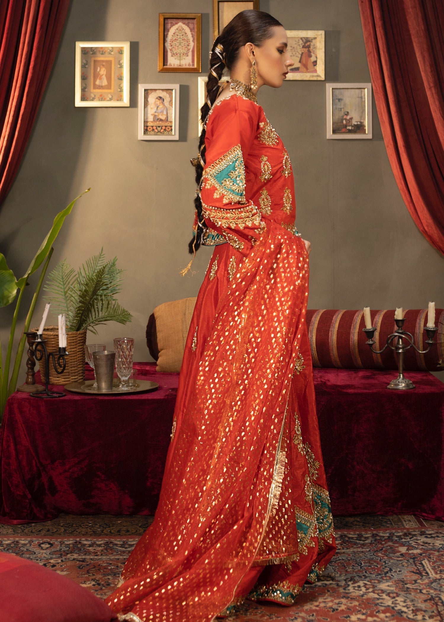 pk raw silk Lehenga in Burnt orange