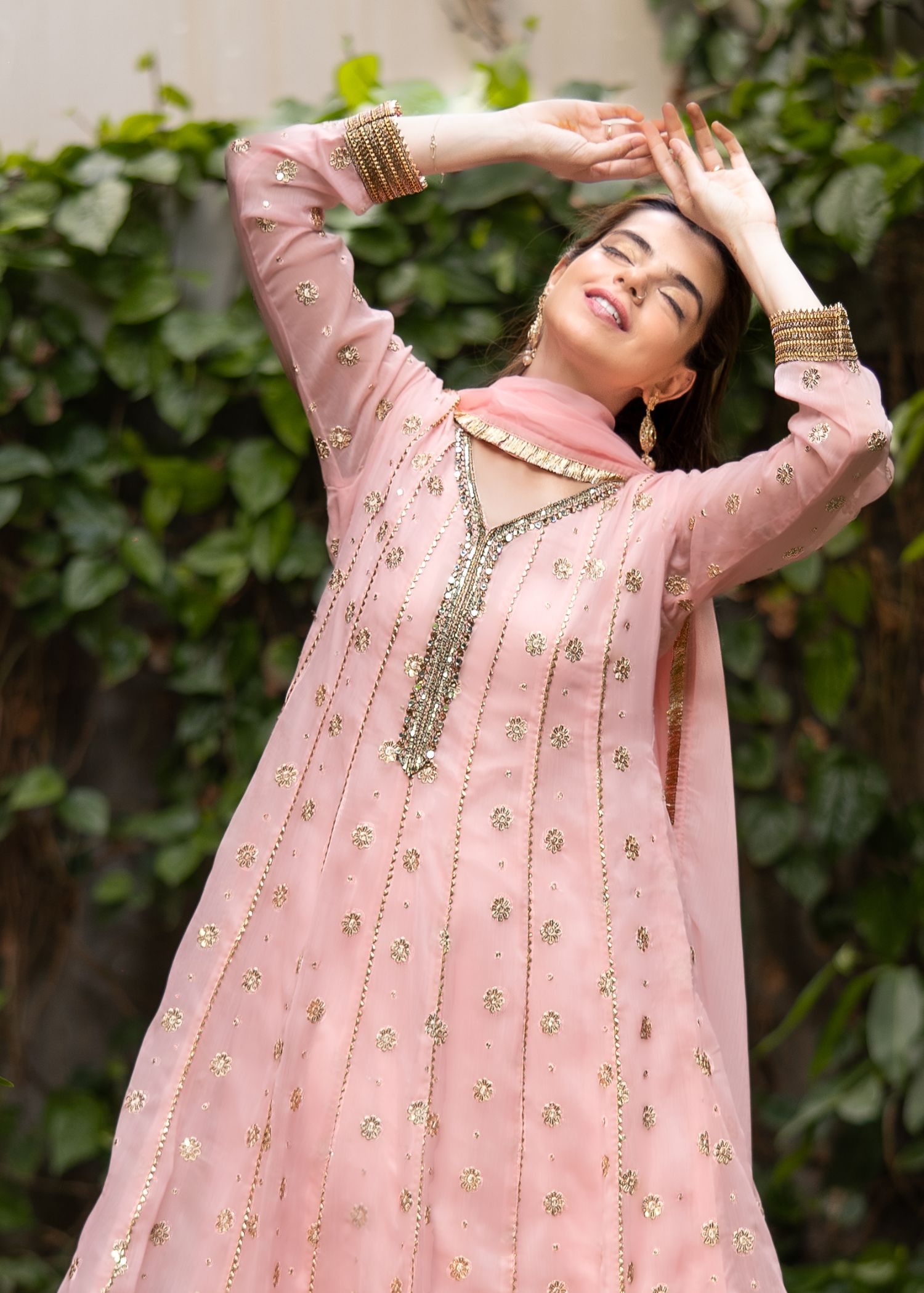 chiffon Pishwas in Baby pink