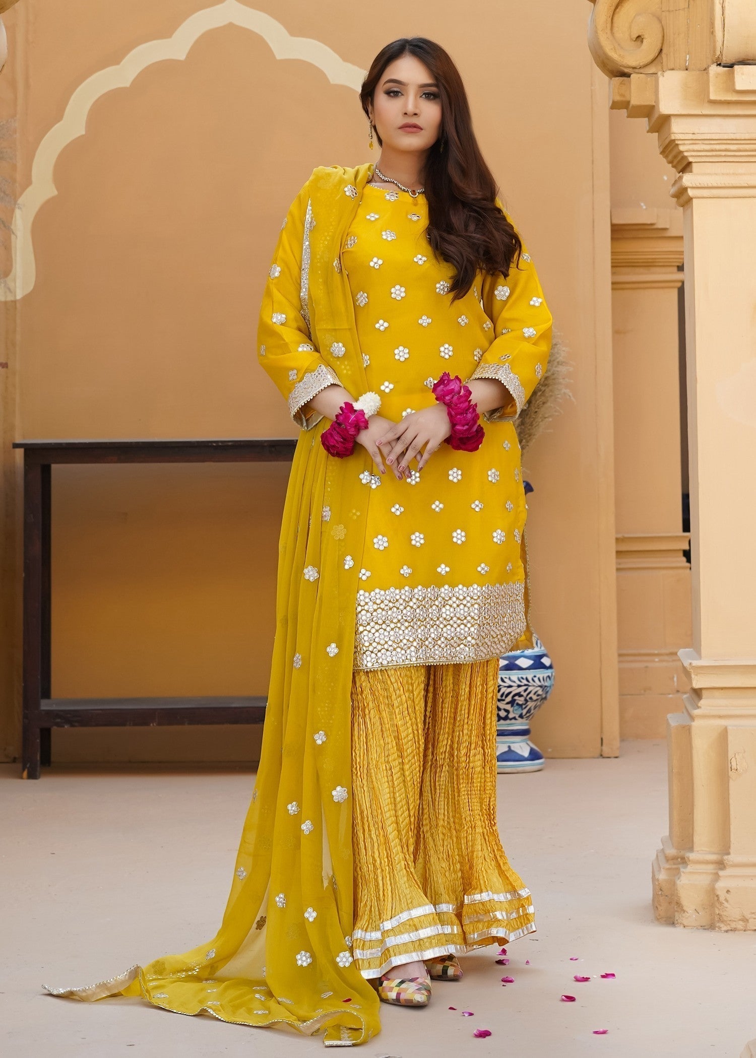 chiffon Sharara in Mustard