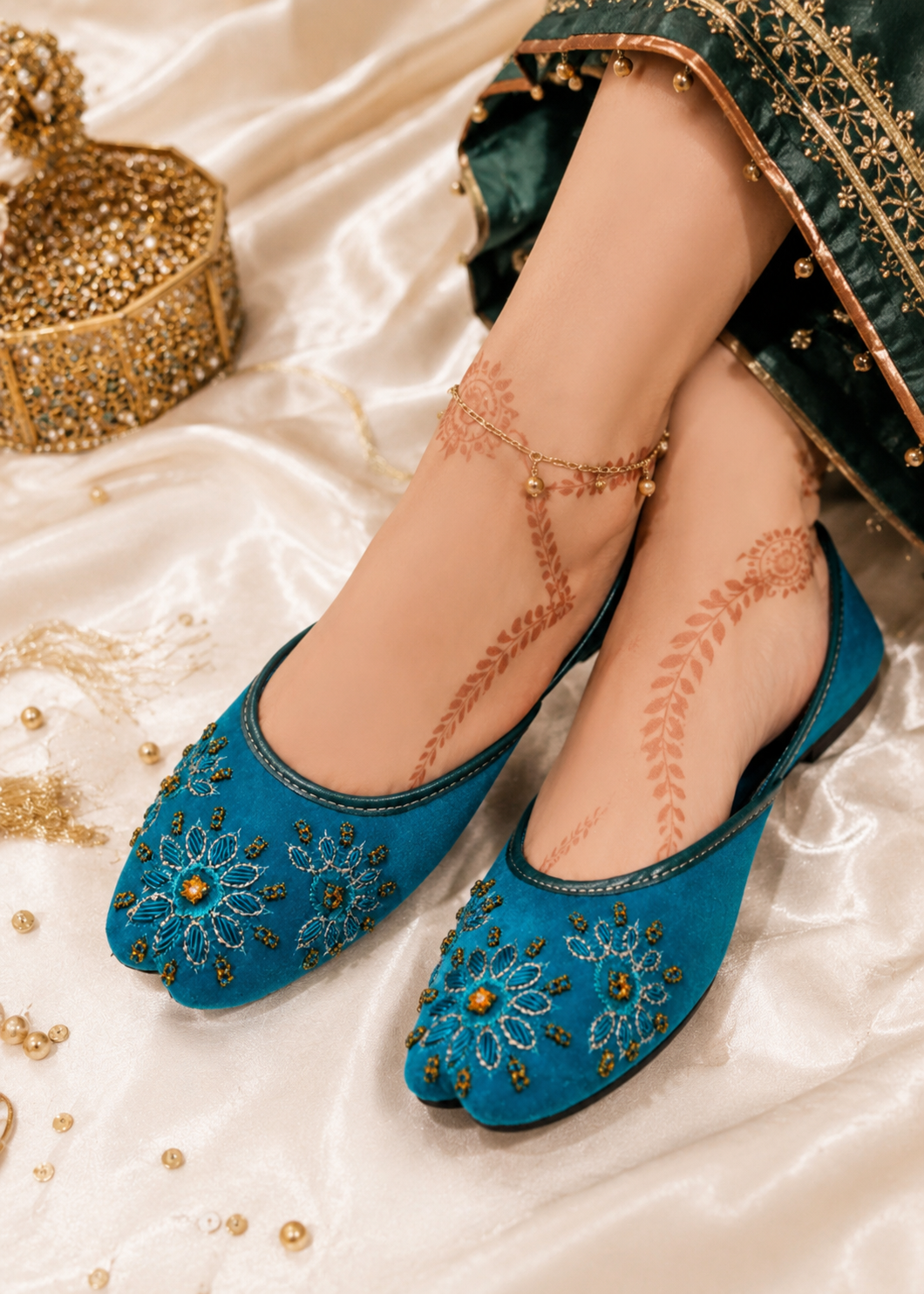 Khussa in Ocean blue by - High Quality Women Khussa IVM1521
