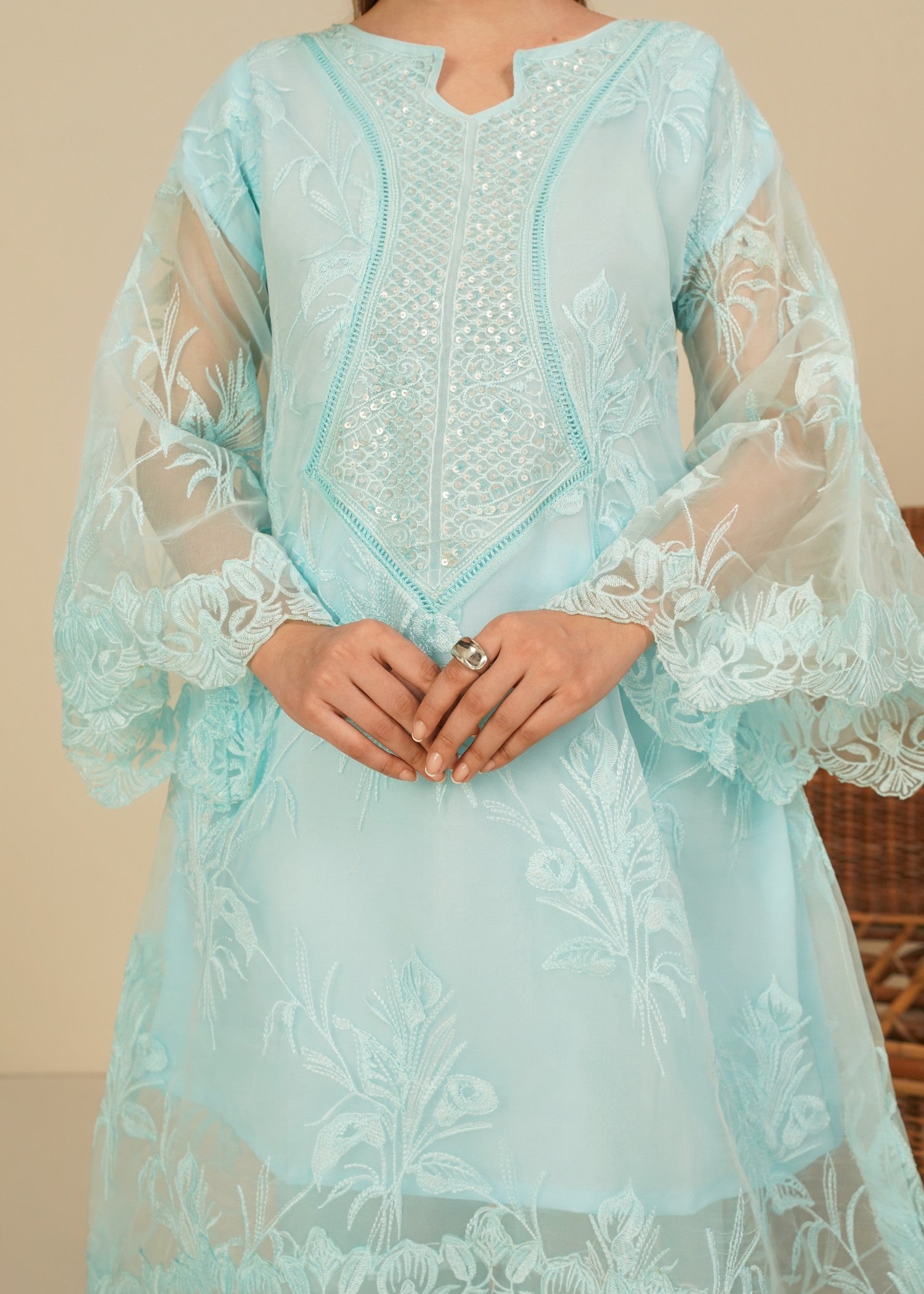 organza Short Frock in Ice blue