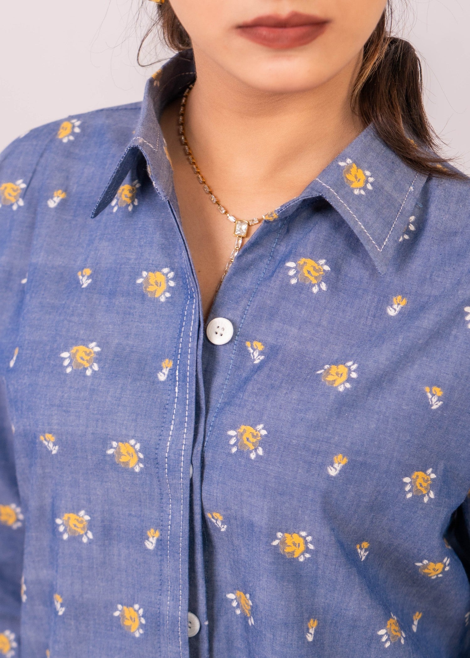 chambray Top in Steel blue