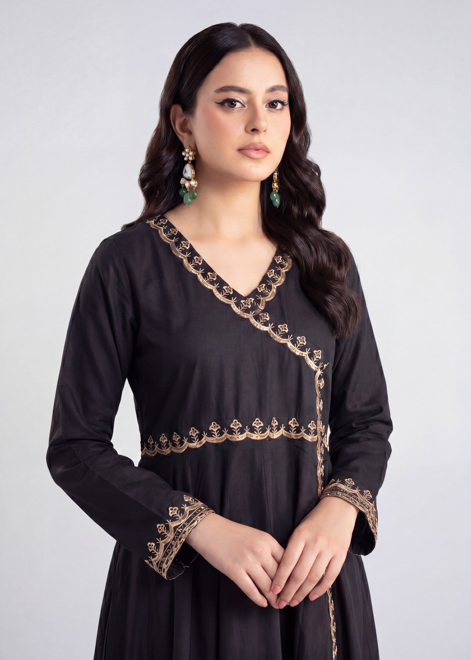 linen Angrakha in Black
