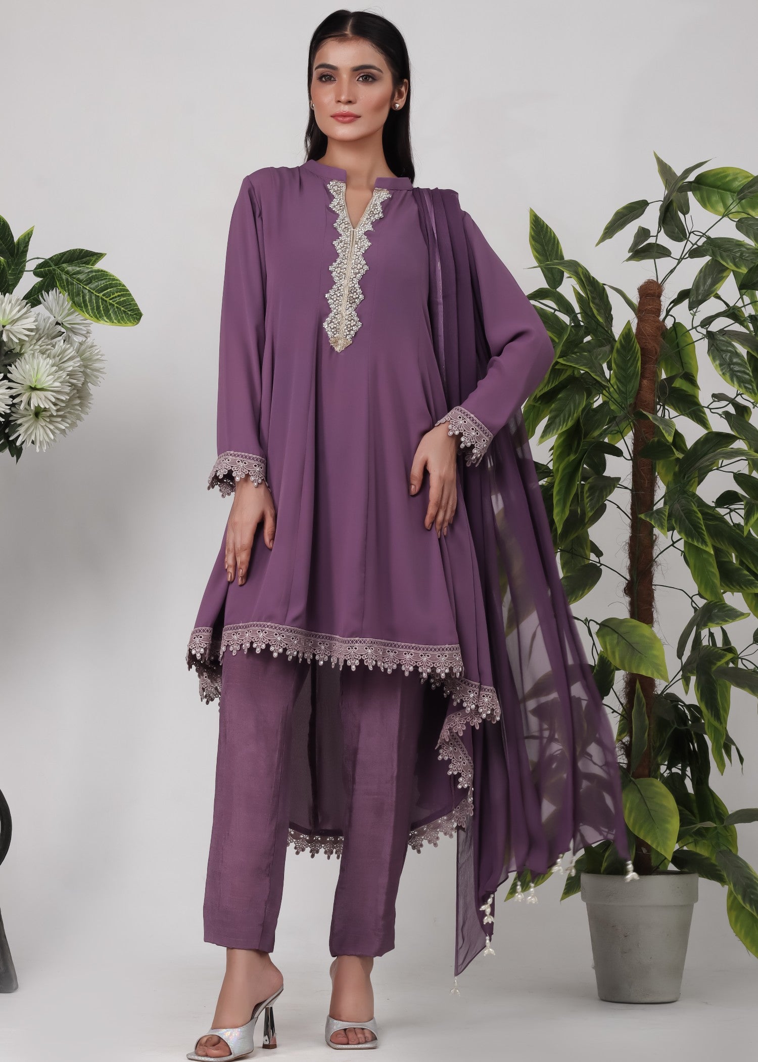 georgette chiffon Short Frock in Mauve