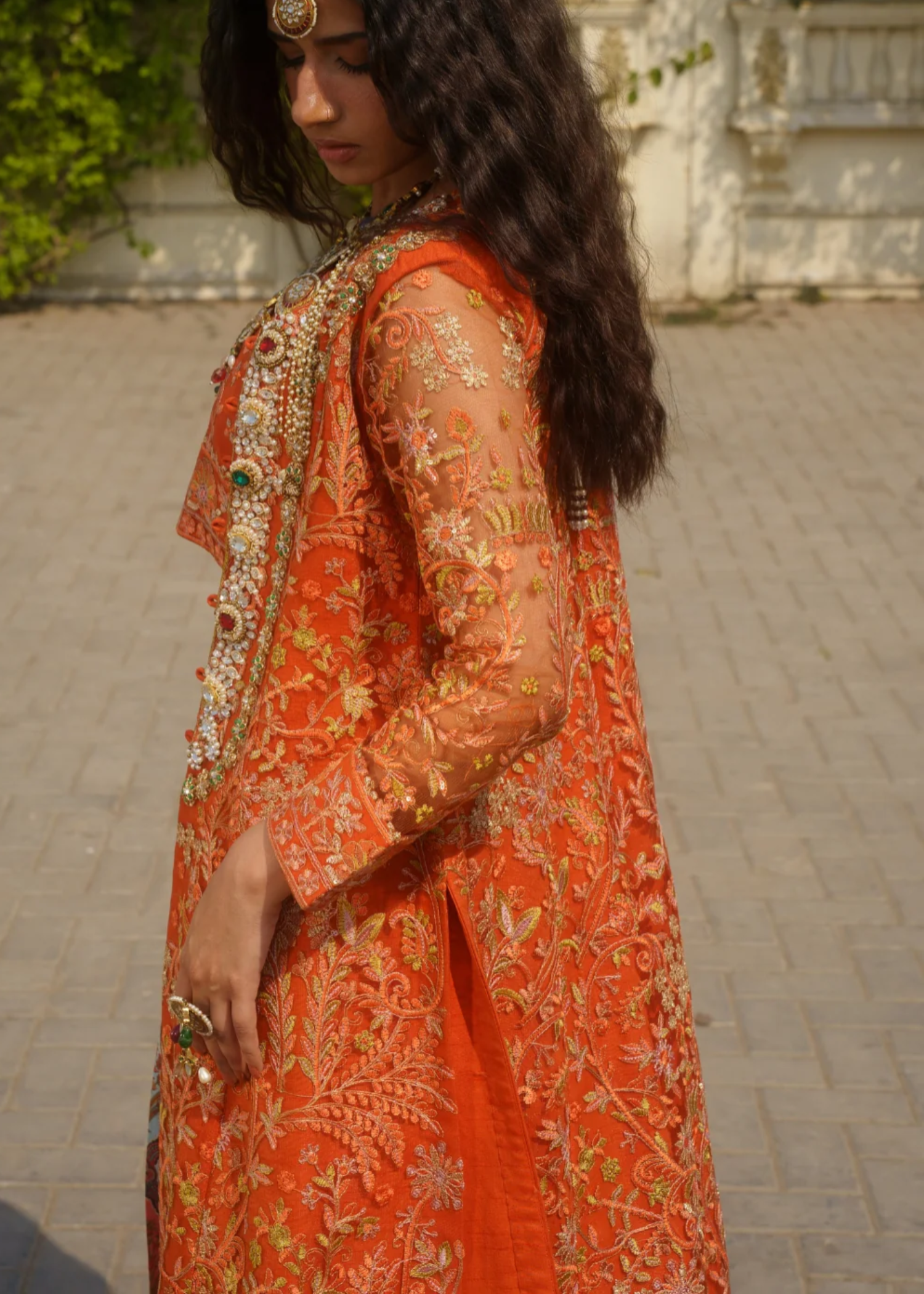 raw silk Lehenga in Orange