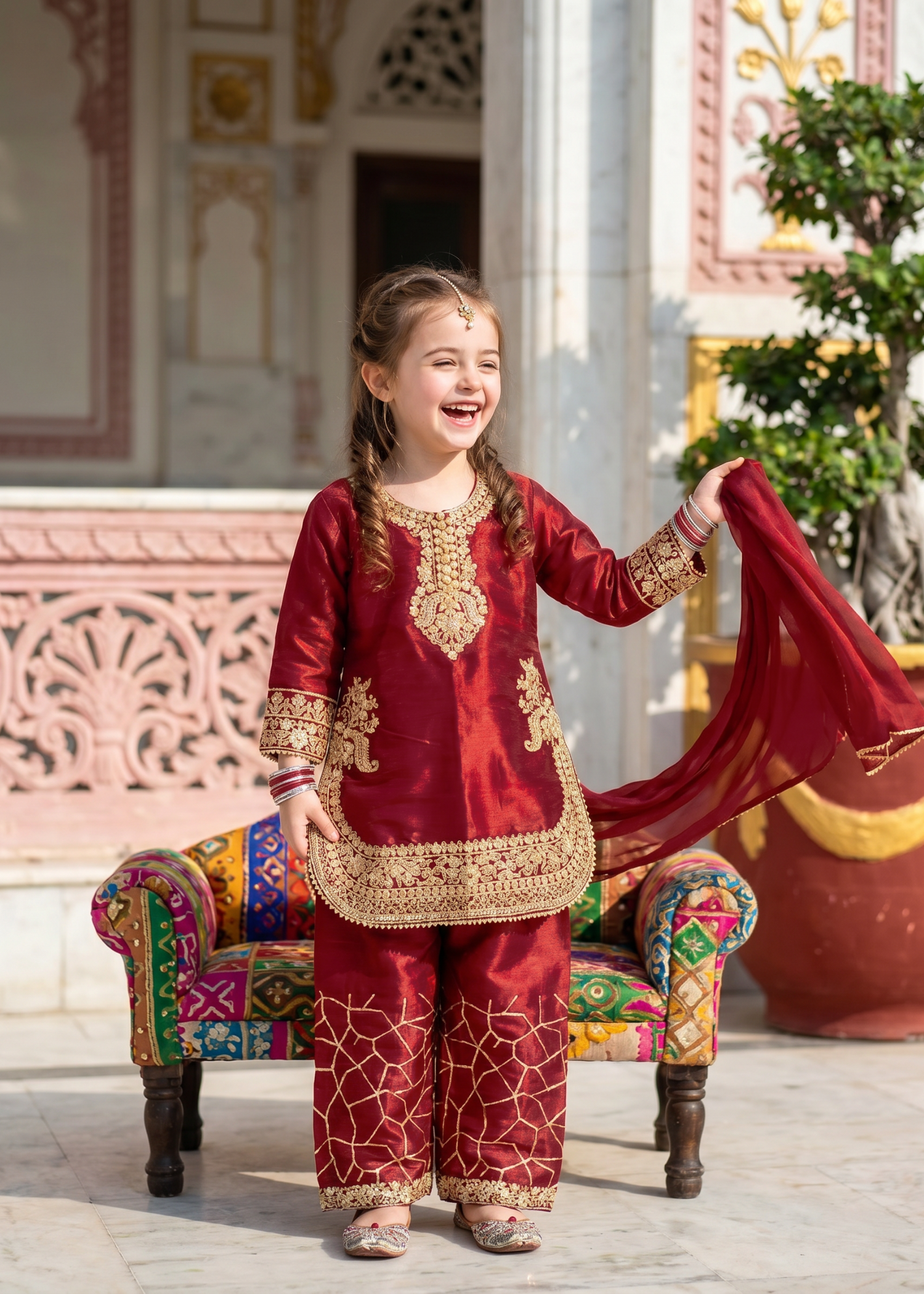tissue silk Kurta Set in Maroon