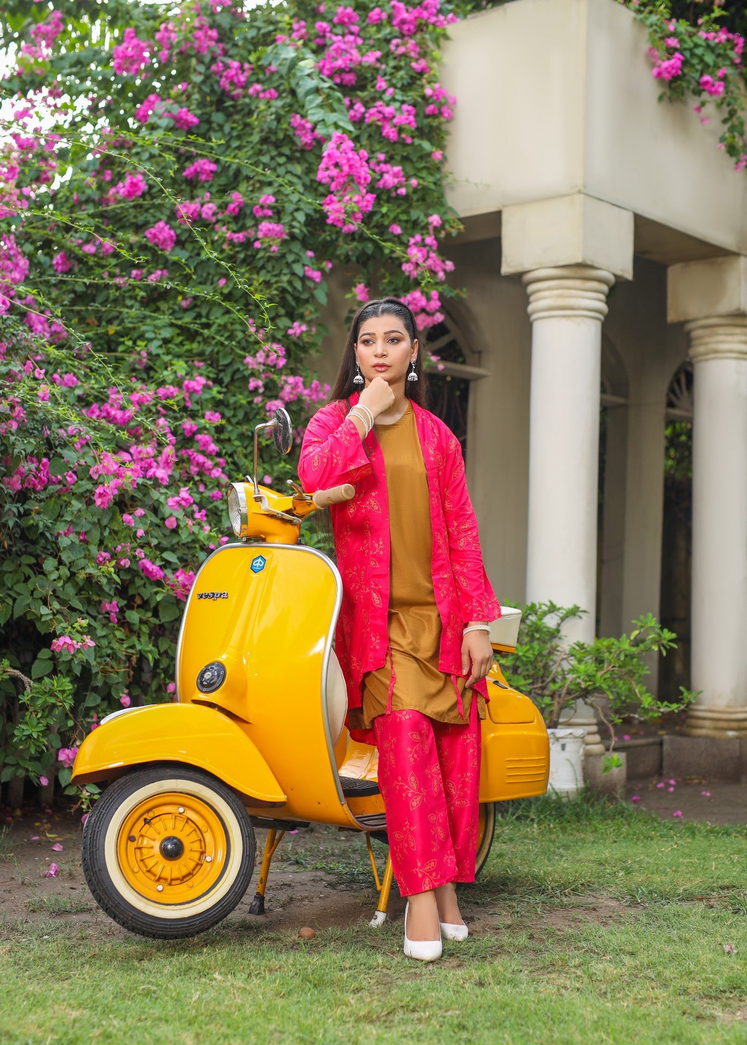 linen Gown in Deep pink