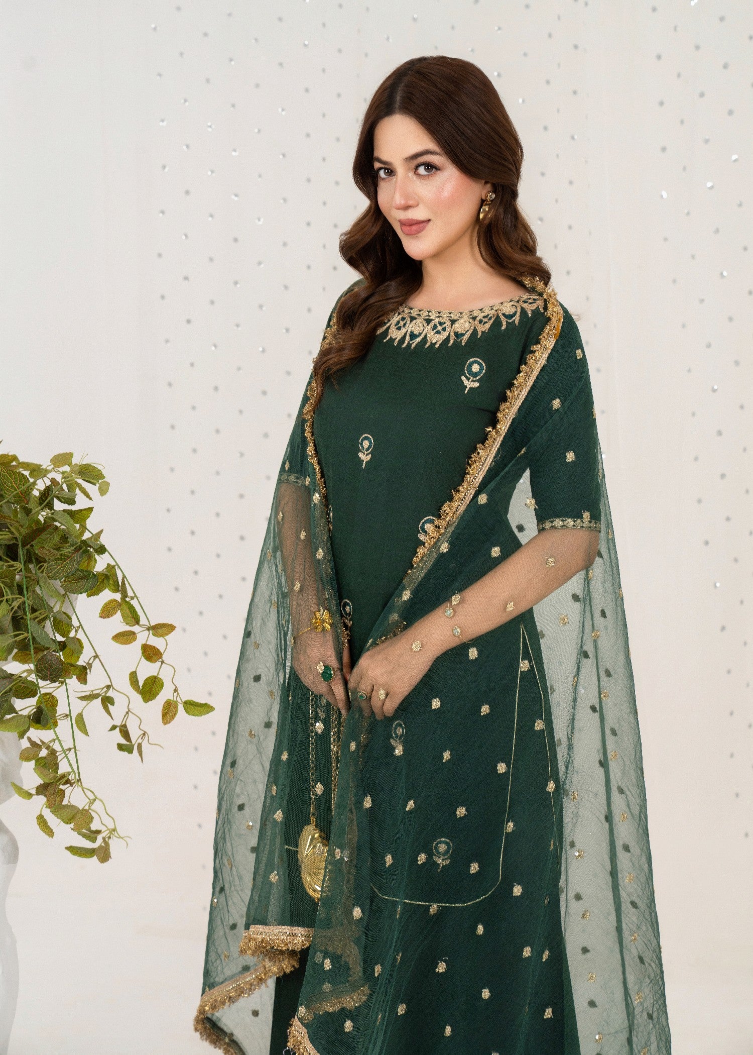 raw silk Sharara in Bottle green