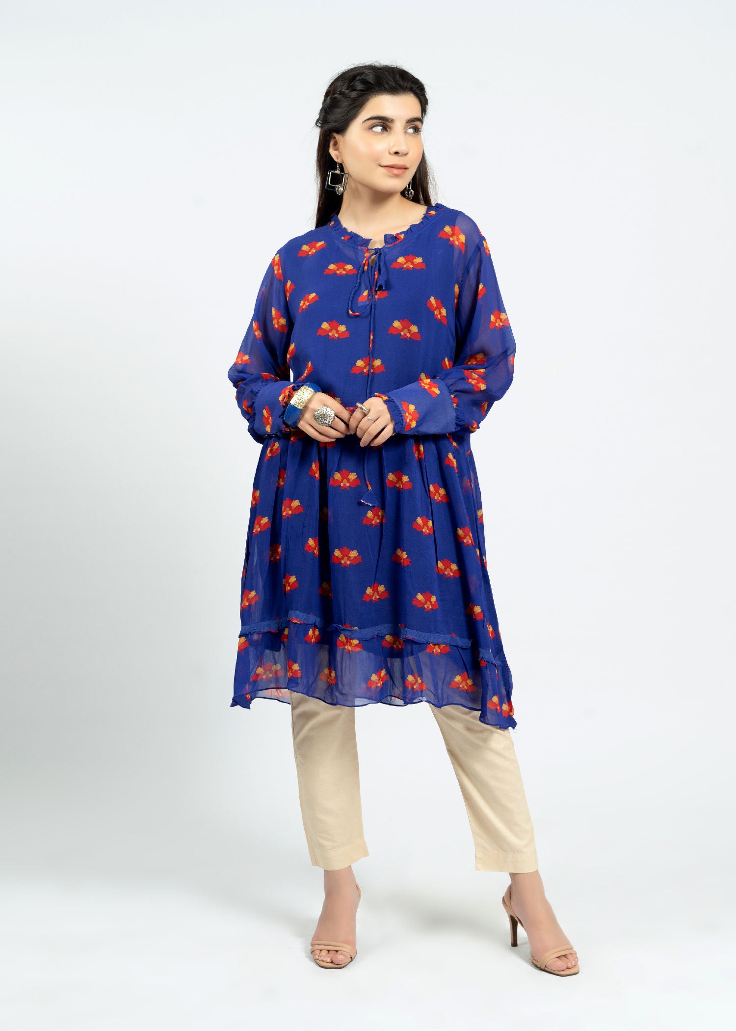 chiffon Short Frock in Blue
